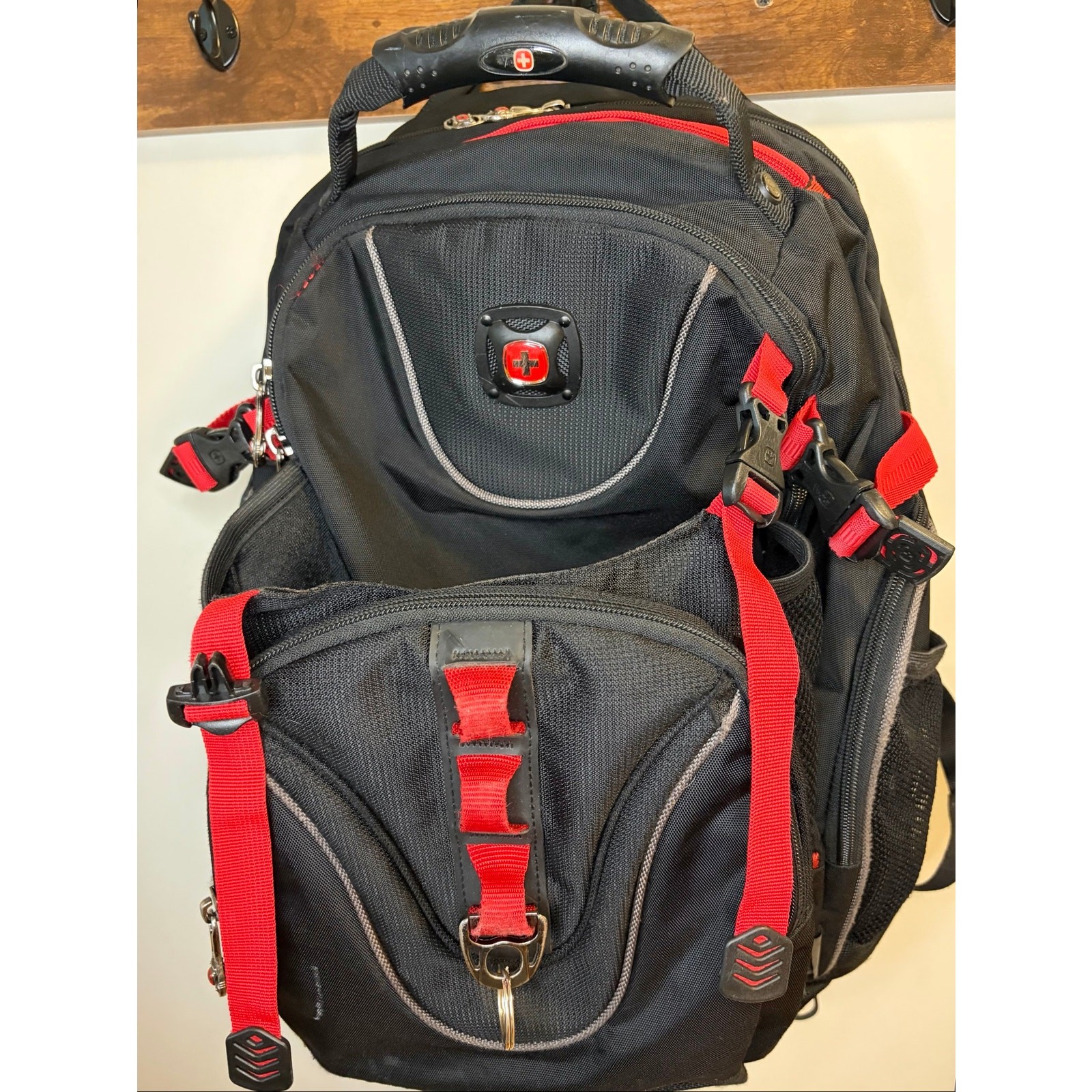 Wenger Black/Red Laptop Backpack with Swiss Cross Zipper Pulls - BACK TO SCHOOL