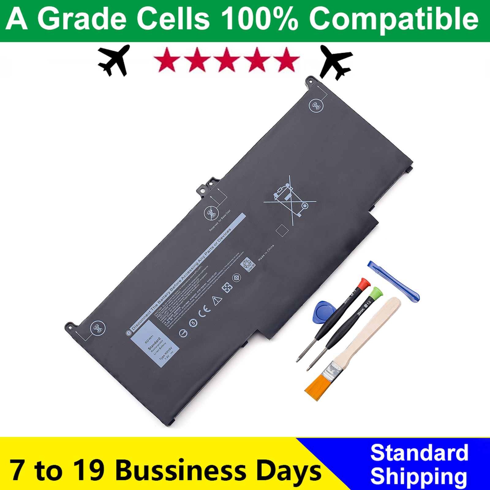 7.6V 60Wh MXV9V Laptop Battery For Dell Latitude 5300 5310 7300 7400 5VC2M N2K62