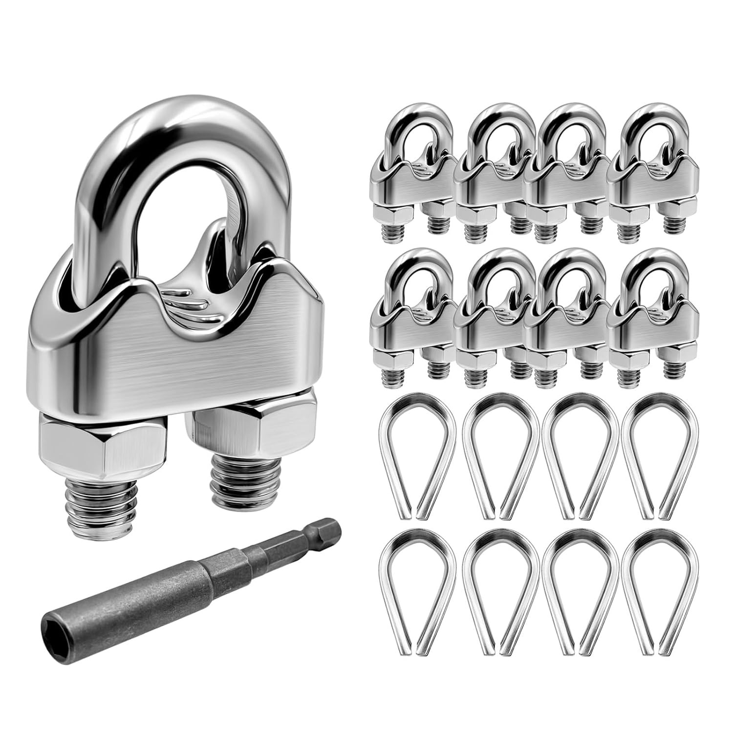 8Pcs 3/16" Stainless Steel Wire Rope Cable Clamp Clips