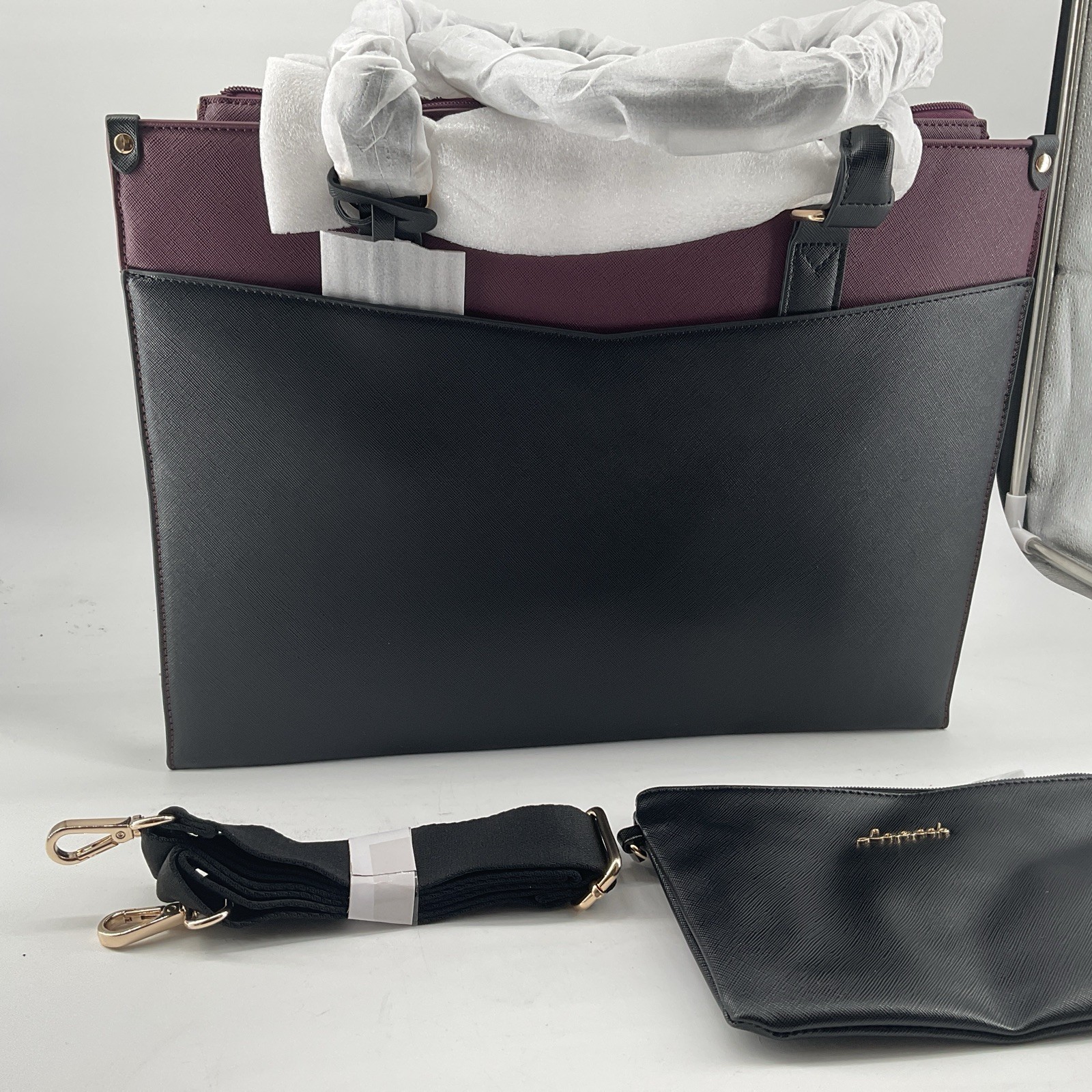 LOVEVOOK Laptop Bag for Women, 2-in-1 Tote 15.6 inch, Wine Red-black (A893)