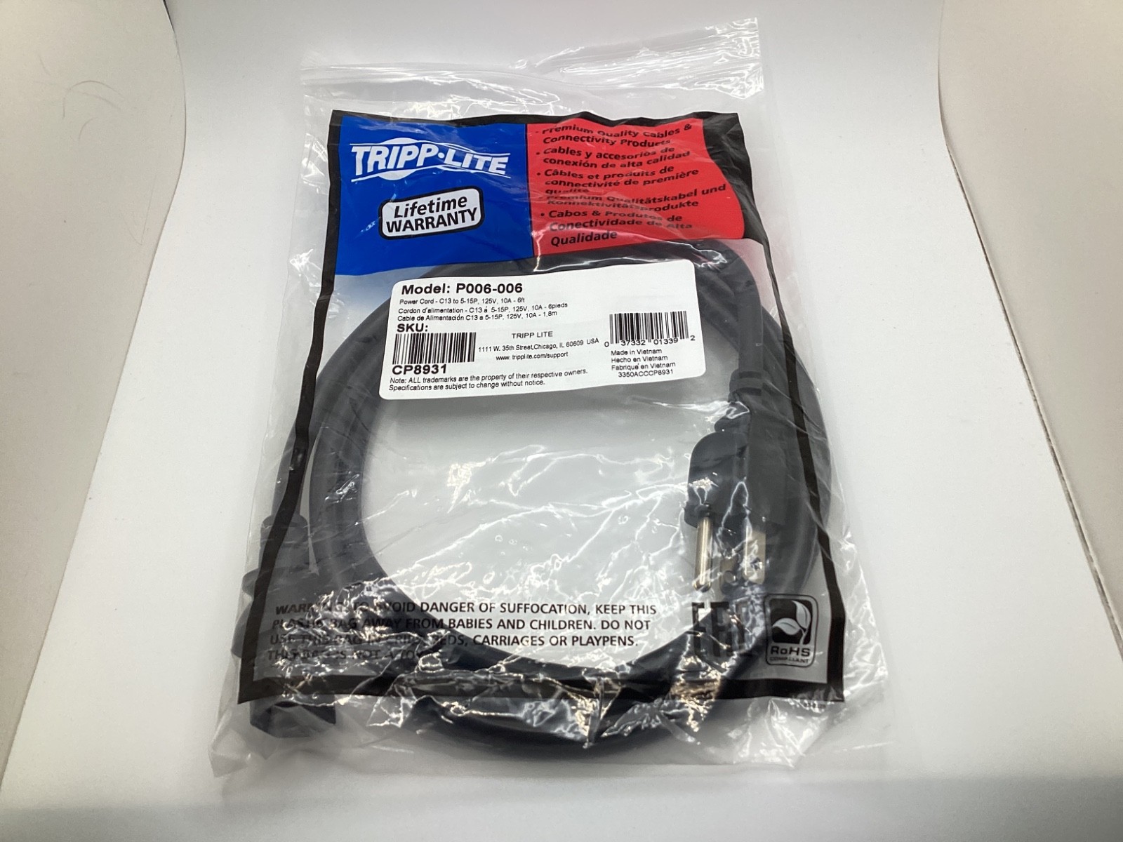 TRIPP LITE Model P006-006 POWER CORD-6 Foot 125v - Brand New