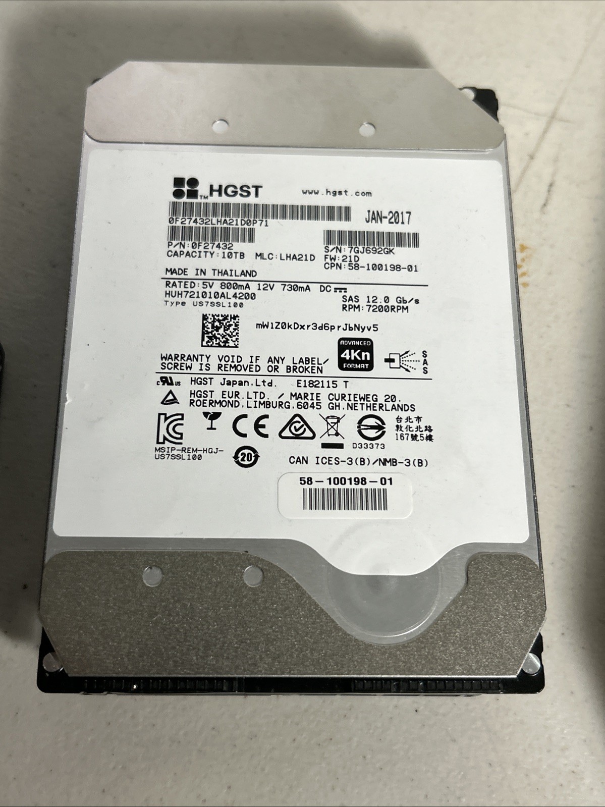 HGST HUH721010AL4200 Ultrastar He10 10TB SAS 4Kn 3.5" Enterprise Server HDD