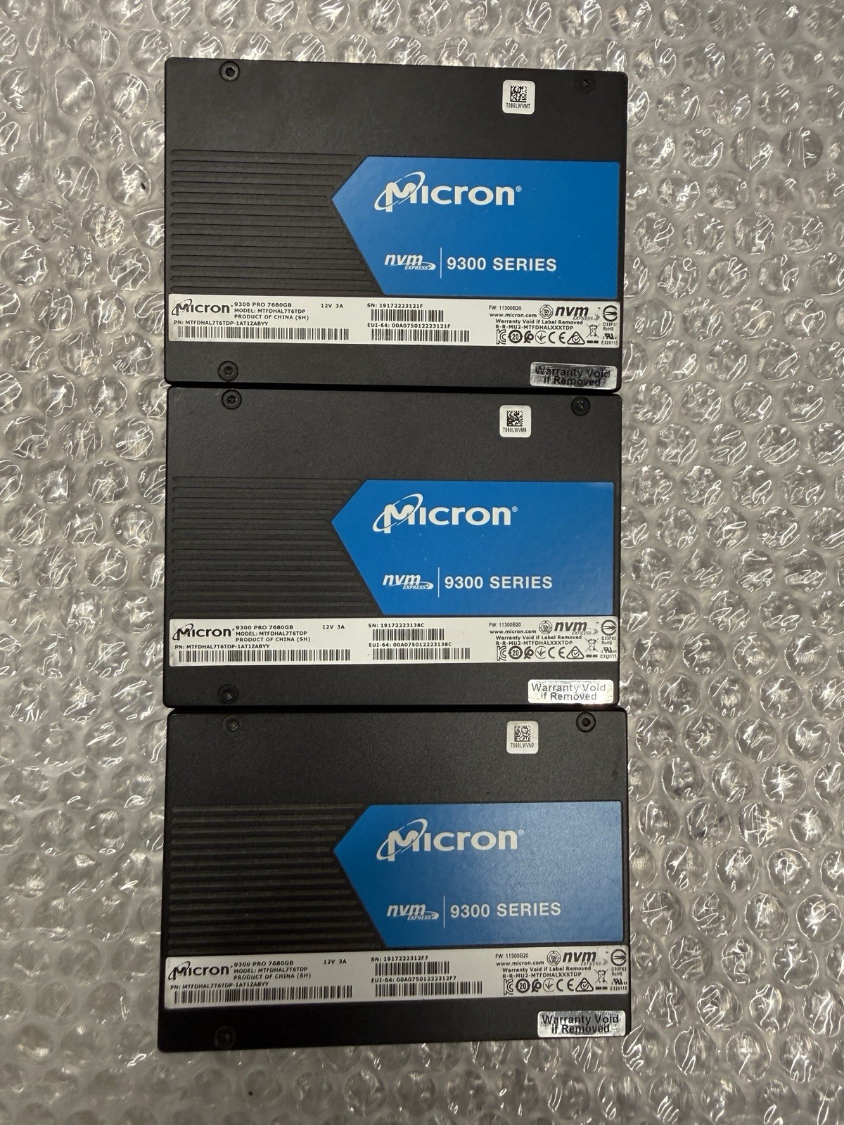 Micron 9300 PRO Series 7680G 2.5" PCIe NVMe U.2 3D TLC SSD Lot Of 3