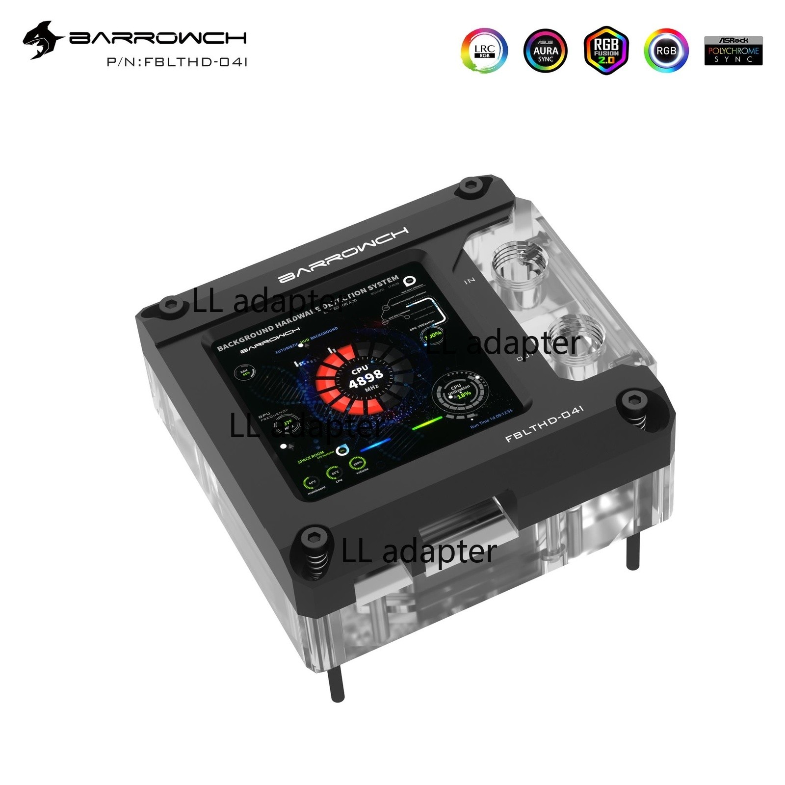 Barrowch CPU Water Cooling Block w/ Display for Intel 115x 1200 1700 FBLTHD-04I