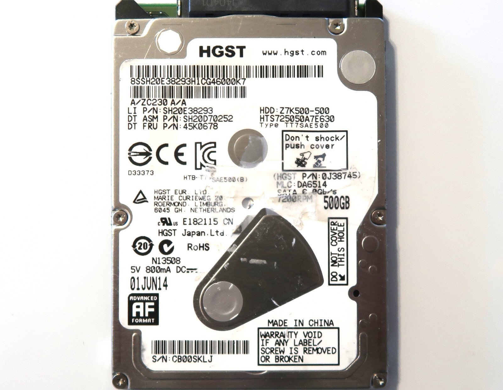 HGST 500Gb 2.5" HDD HARD DRIVE Z7K500-500 HTS725050A7E630 0J38745 7200RPM T110