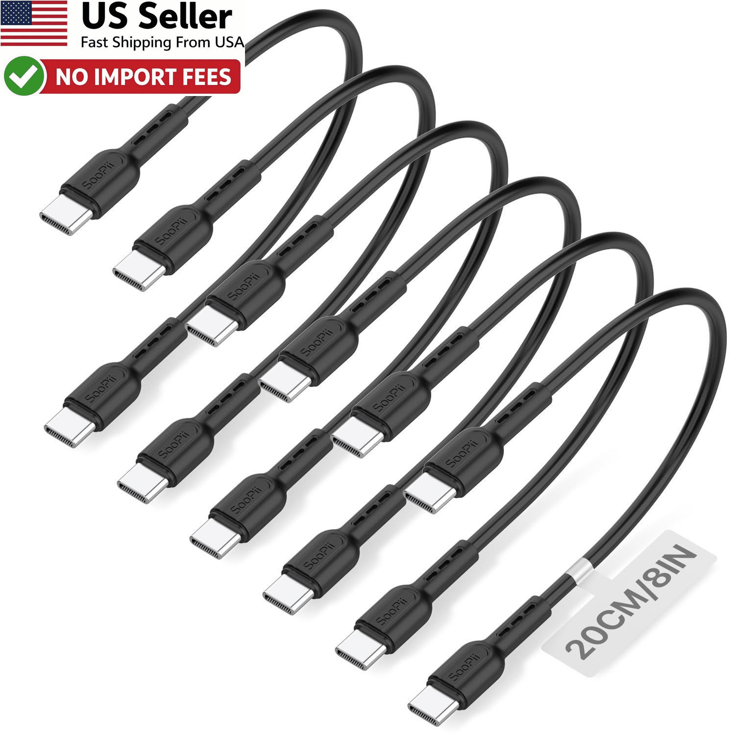 SOOPII 6-Pack Short USB C to USB C Cables 60W Fast Charging 8 Inch Black FROM US