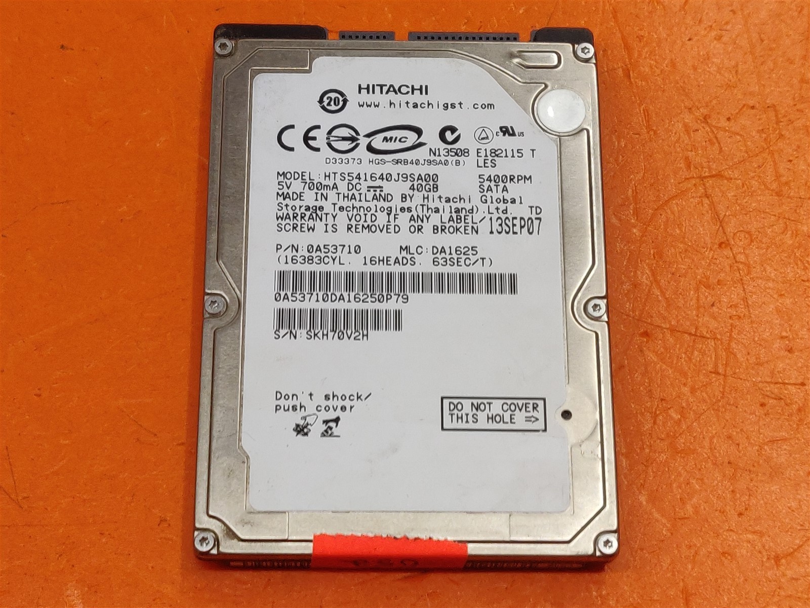 ⭐️⭐️⭐️⭐️⭐️ *AS IS* HDD Hard Drive SATA Laptop 2.5" Hitachi HTS541640J9SA00 40GB