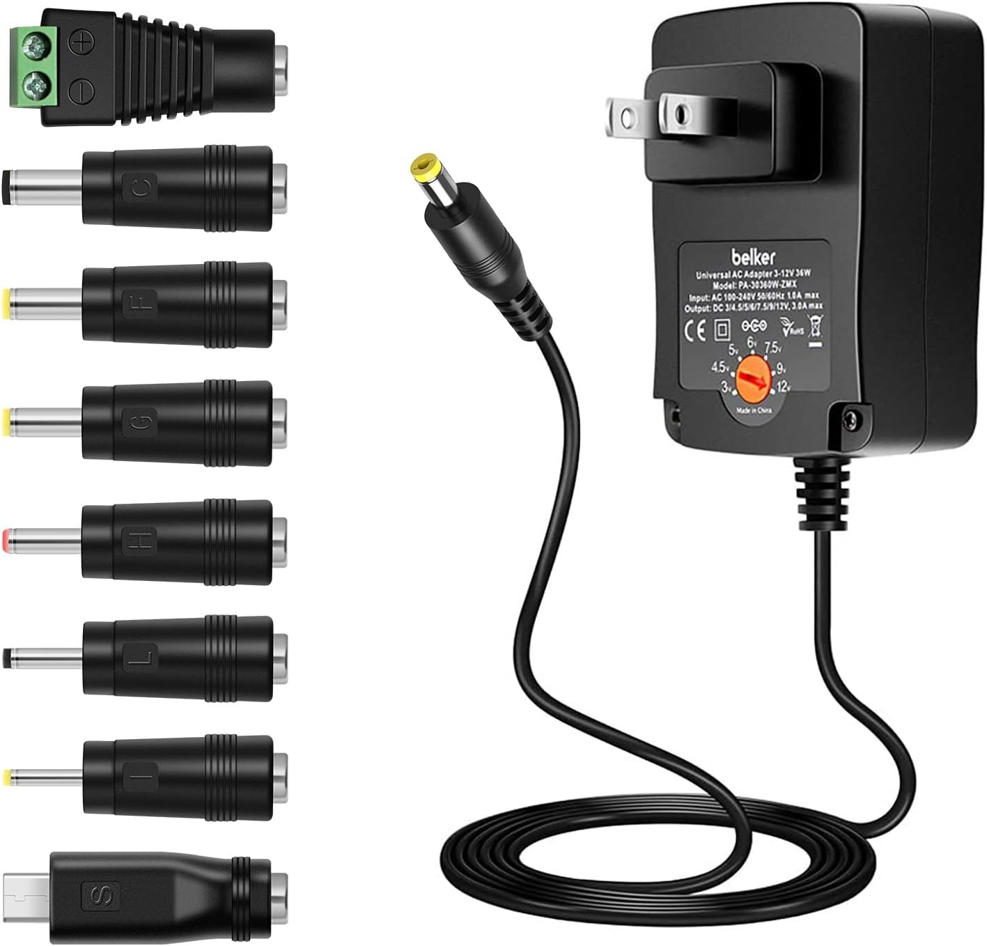 Belker 36W Universal 3V 4.5V 5V 6V 7.5V 9V 12V AC DC Adapter Power Supply... 