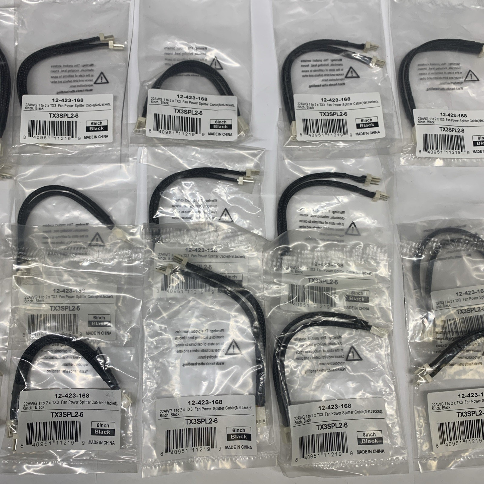LOT of 23 x 6in (6") TX3 2x Male 3 PIN Fan Power Splitter Cable
