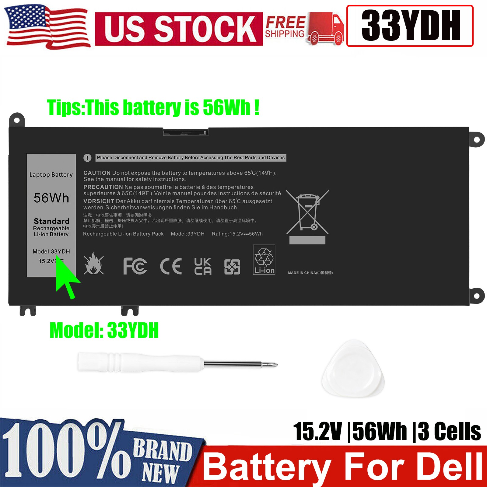 ✅33YDH Battery For Dell Latitude 3380 3480 3490 3590 3580 Inspiron 15 17 7000 US