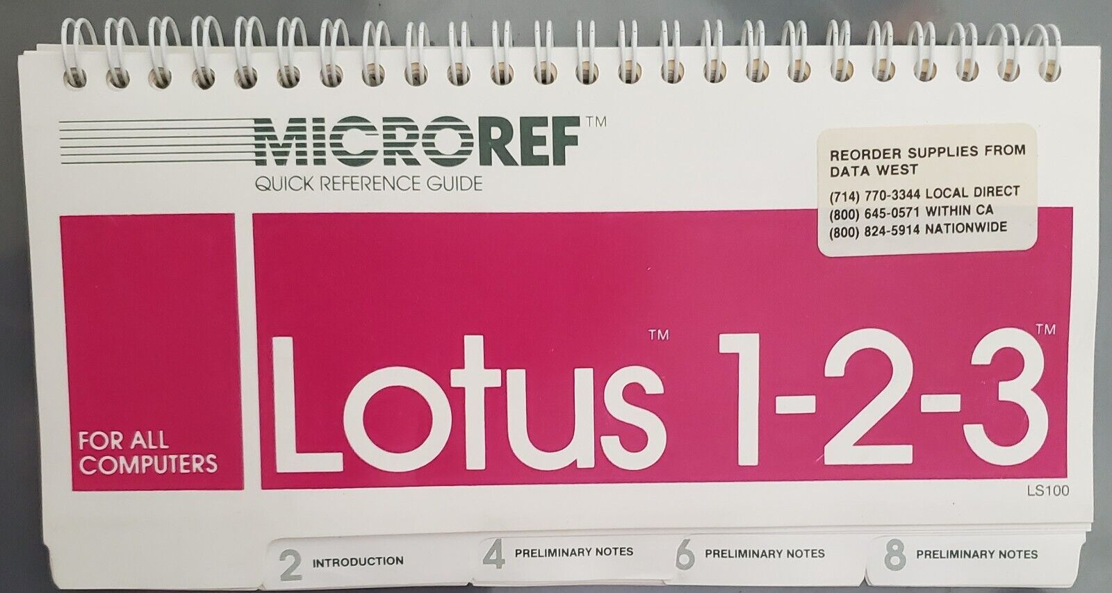 Rare Lotus 1-2-3 Quick Reference Guide Microref LS100 Vintage 1980s