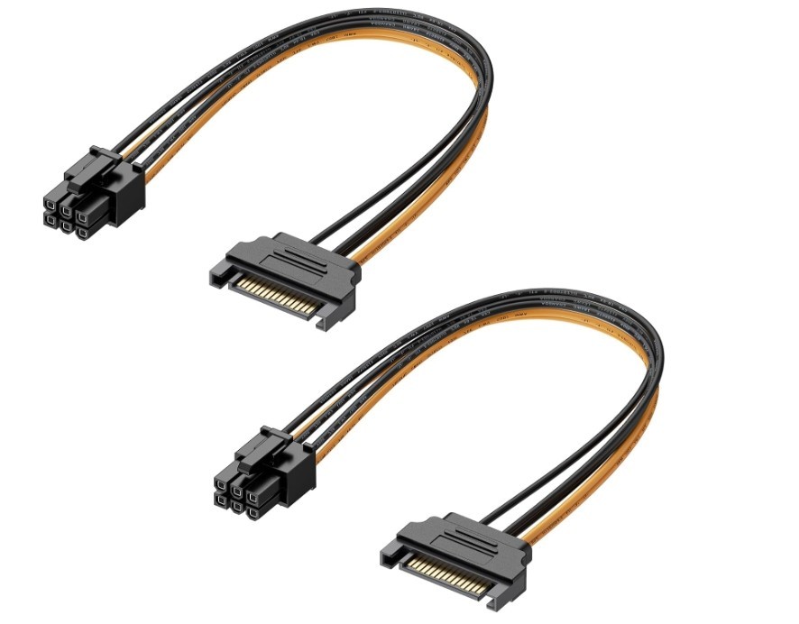 2-Pack 6-Pin to SATA Power Cable 8 inches SATA to 6-Pin PCIe PCIe 6-Pin to SATA
