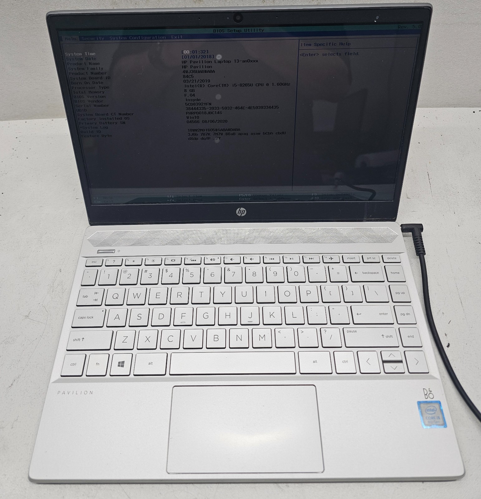 HP Pavilion 13-an0010nr Laptop Intel Core i5-8265U 8GB Ram NO HD/OS (FL)