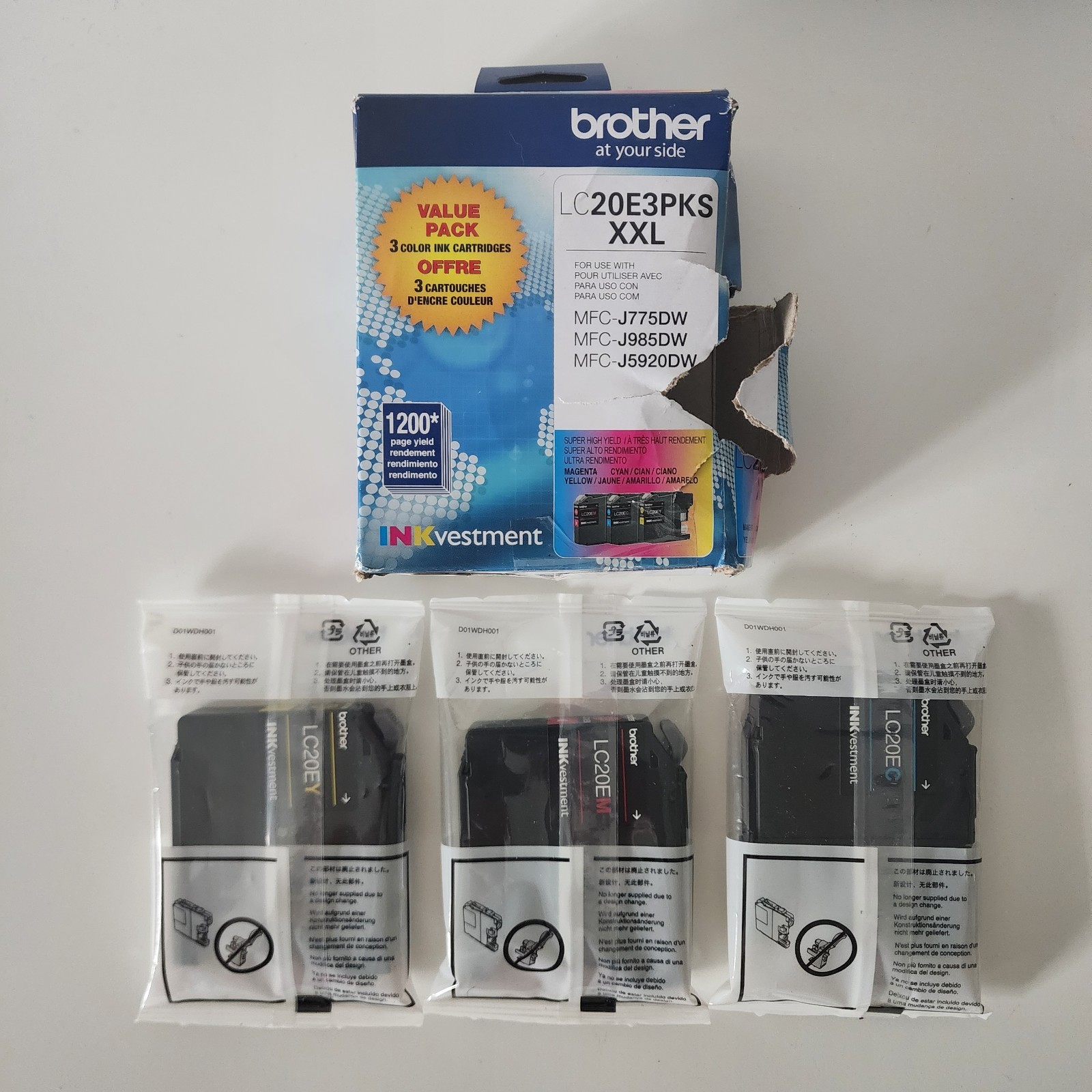 Opened Box- 11/2028 Brother LC20E3PKS XXL Super High-Yield C/Y/M Ink
