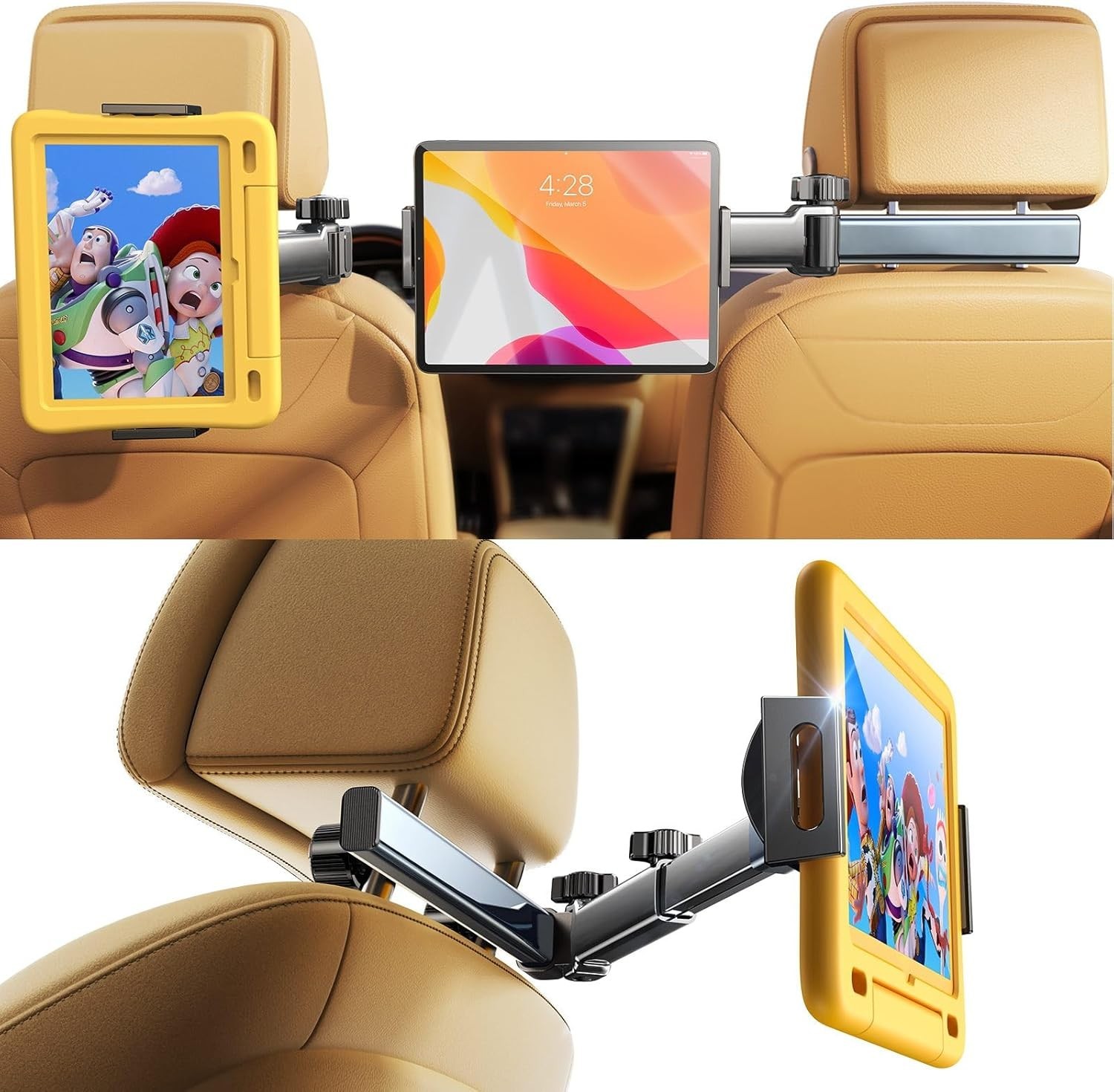 Lisen 3-in-1 Ipad Car Holder Backseat Tablet Mount Organizer For 4.7–11" Devices