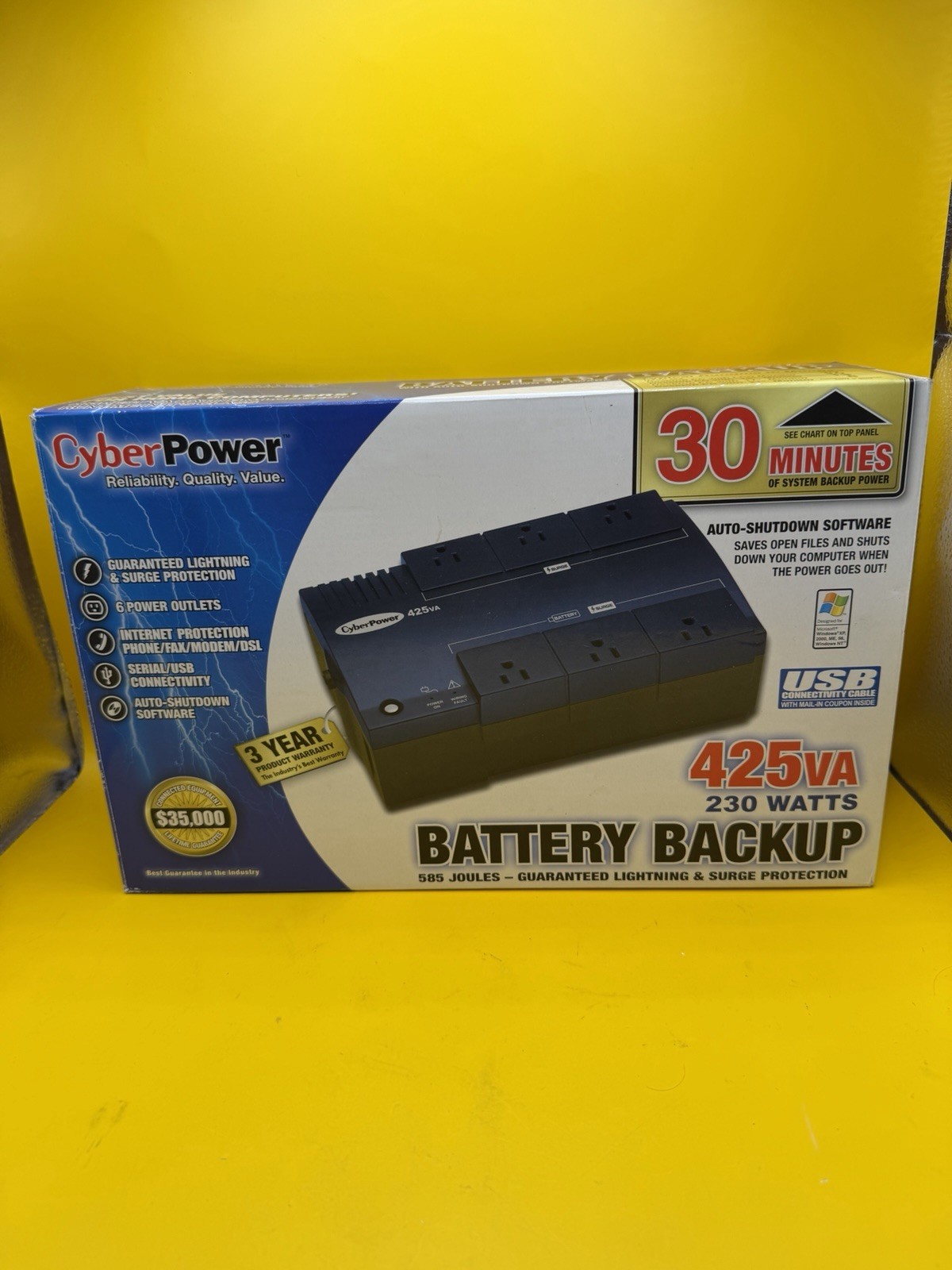 Cyber Power Surge Protector Battery Backup 425VA 230W USB Connectivity Cable