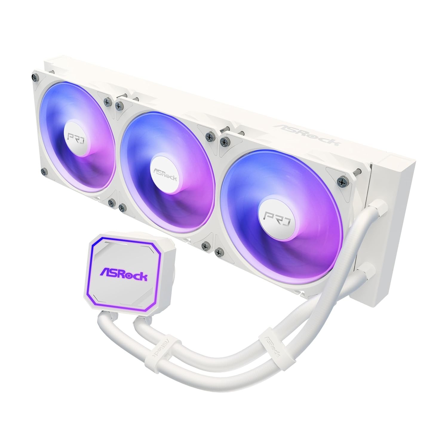 ASRock AIO PRO White 360 ARGB 27mm radiator, ARGB waterblock, ARGB Hub-lighting