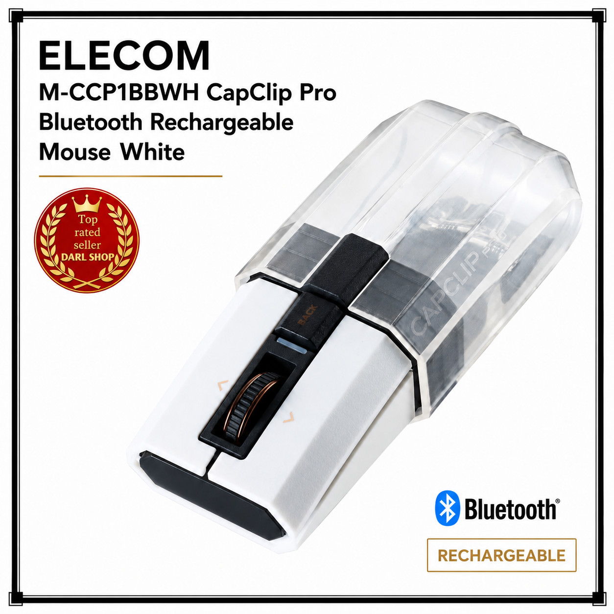 ELECOM M-CCP1BBWH CapClip Pro Bluetooth Rechargeable Mouse White