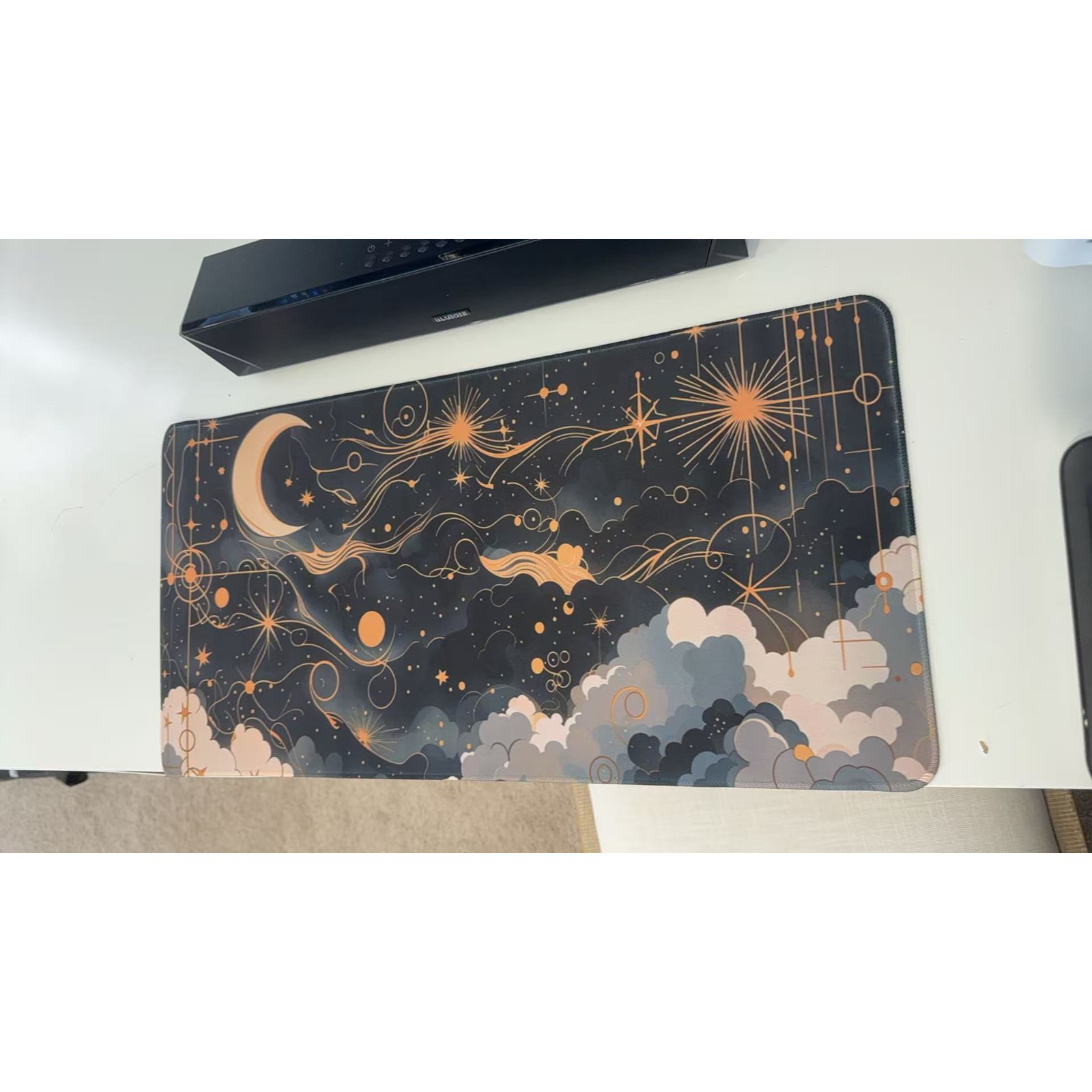 23.6"x11.5" Mystical Gold Line Art Star Large Non-Slip Gaming Mouse Desk Mat Pad