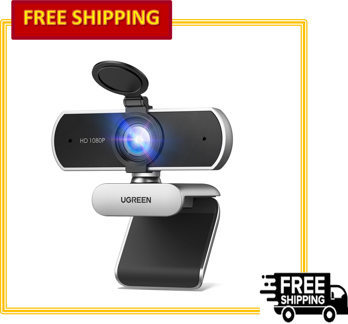 UGREEN Full HD 1080P Webcam with Microphone, 2 Noise-Canceling Mics, Plug & Play