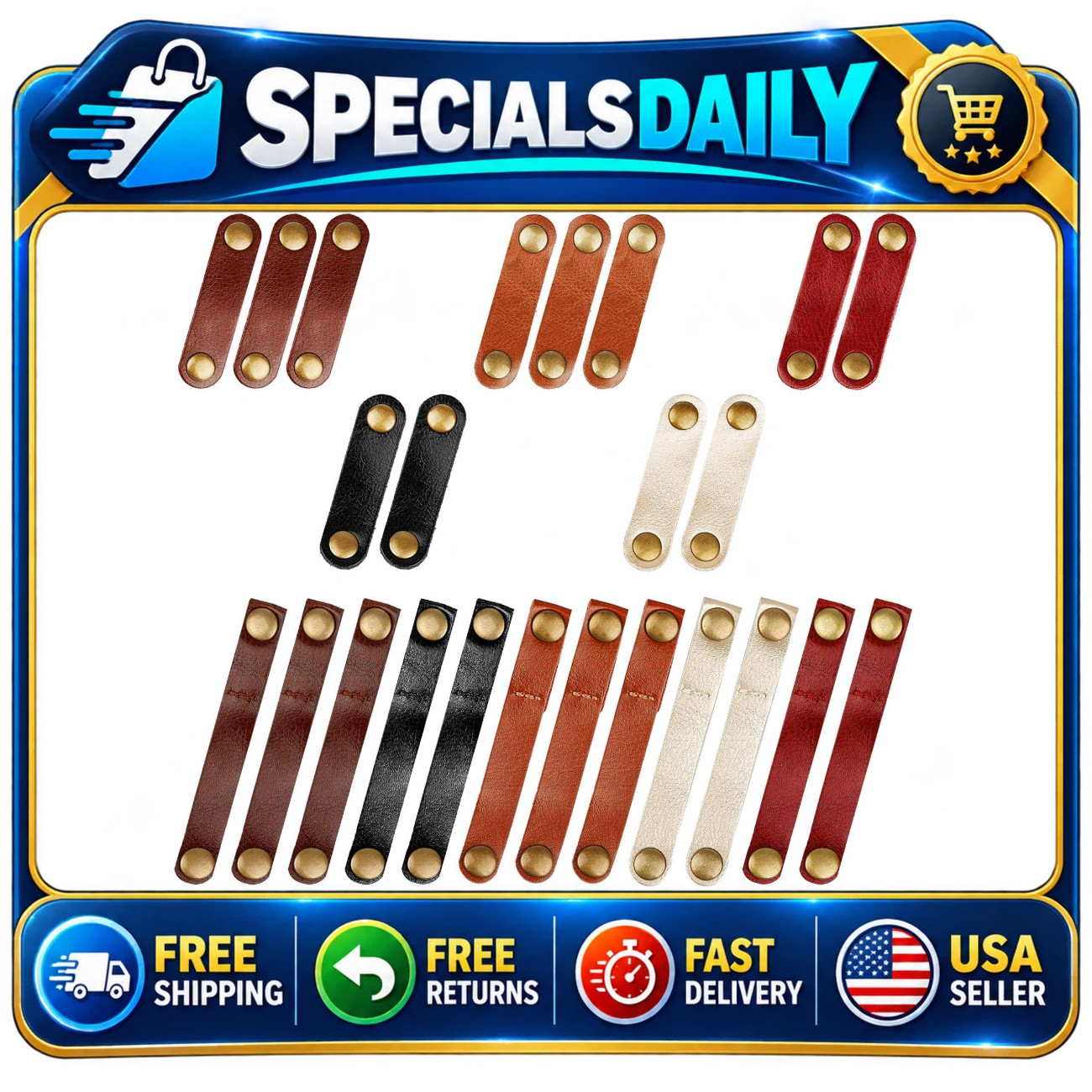 24 Pcs Leather Cord Organizer Cable Ties - Adjustable Cable Straps for Cords