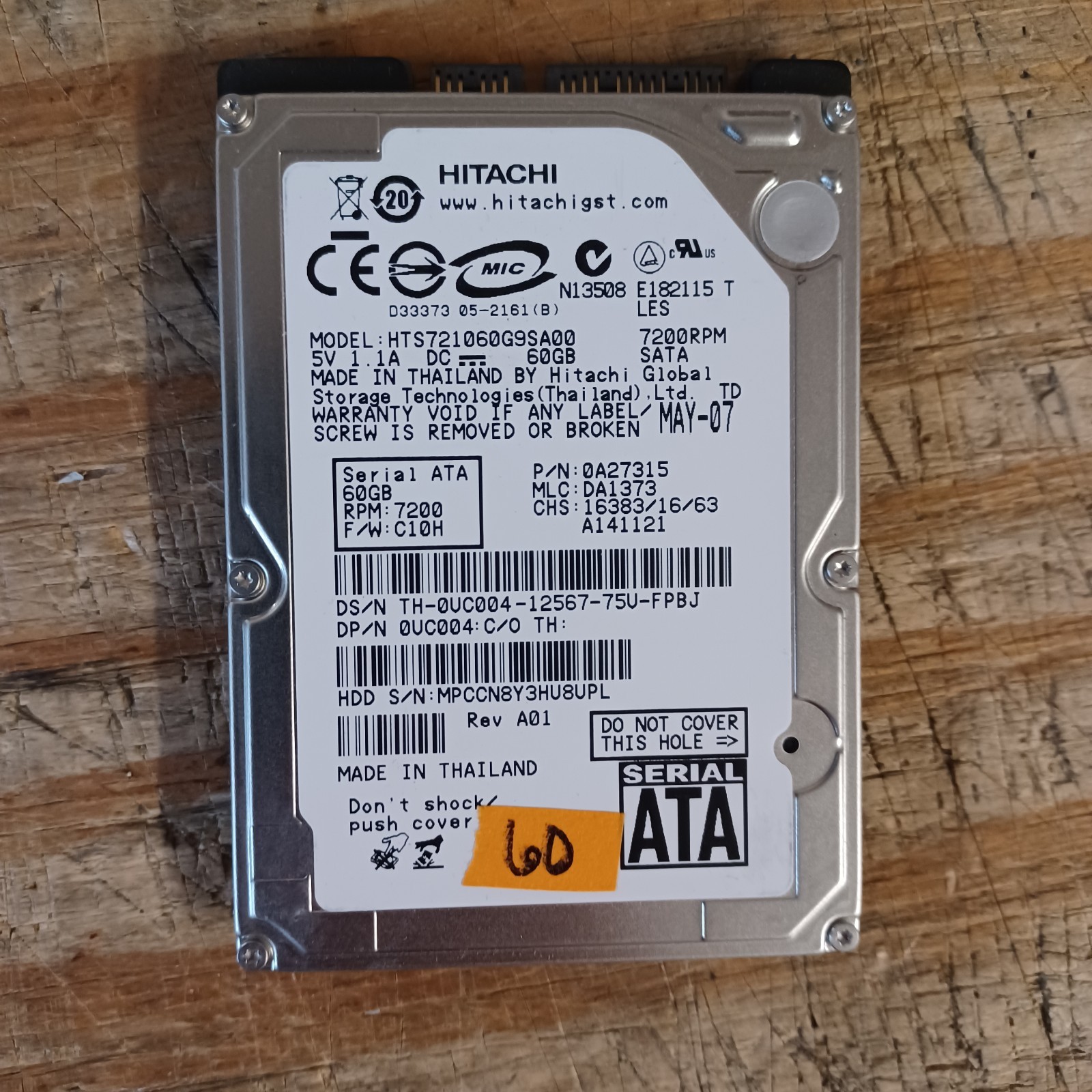 Hitachi HTS721060G9SA00 60GB Internal 7200RPM 2.5" (0A27315)