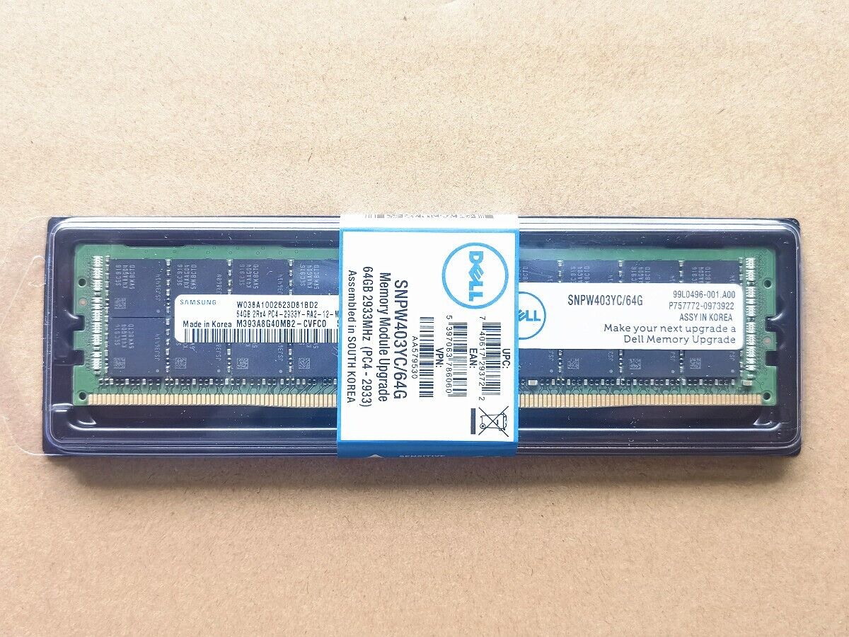 NEW DELL SNPW403YC/64G AA579530 2RX4 64GB DDR4 PC4-2933Y RDIMM Server RAM Memory