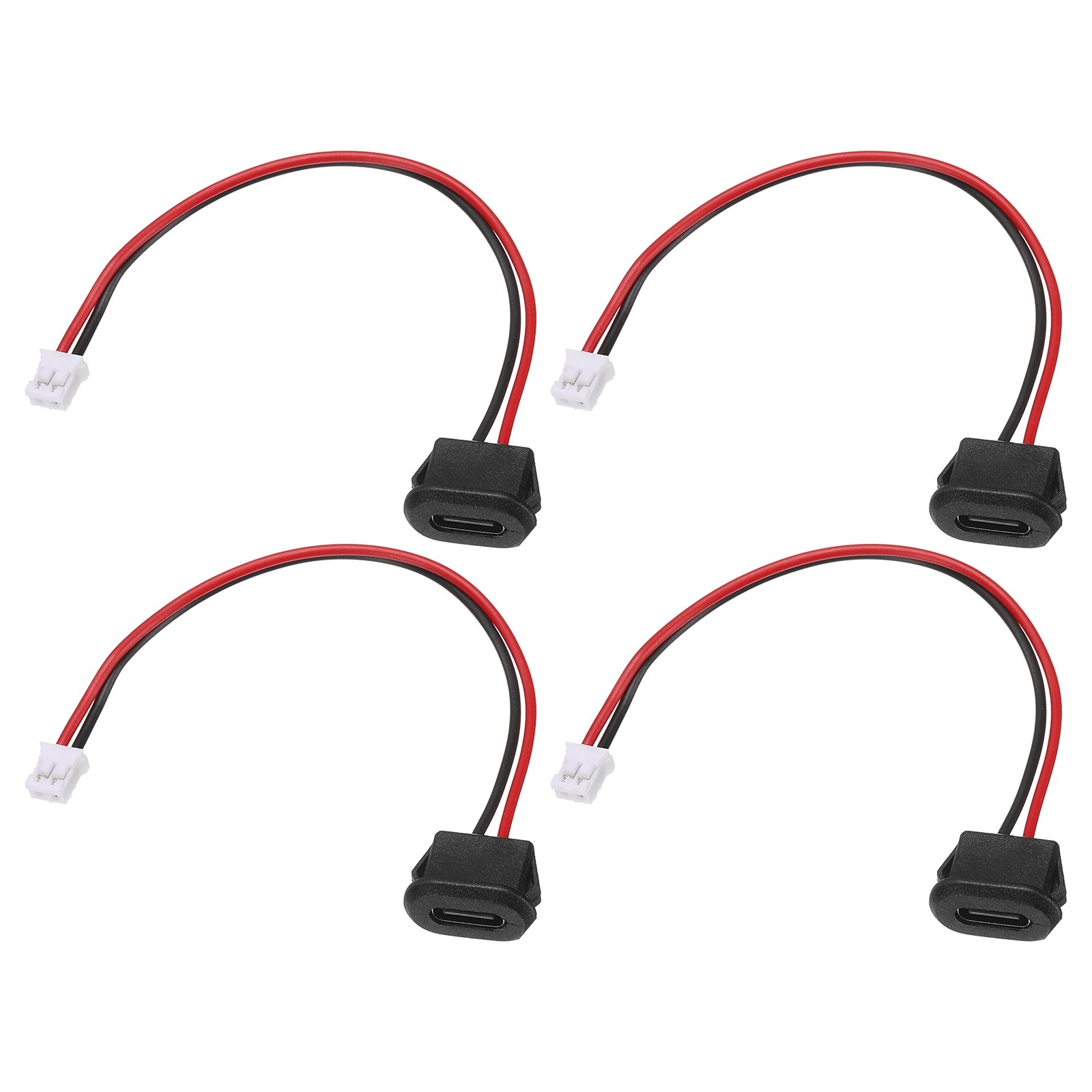 4pcs Type-C 2Pin Wire Black Square  USB-C Female Socket to PH2.0