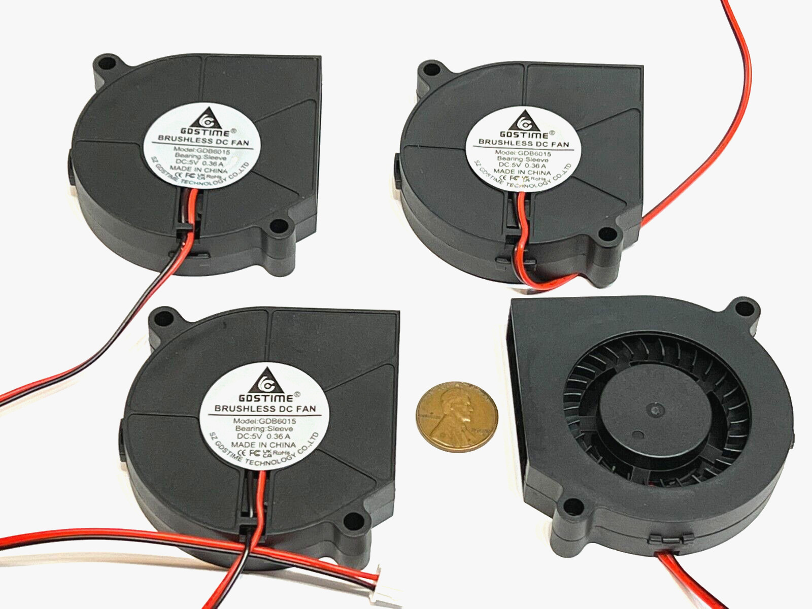 4 x 60mm 6015 60x60x15mm 5V 2pin 2wire Brushless DC Cooling Blower Fan quiet