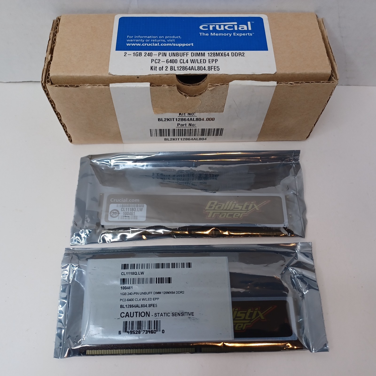 SUPER RARE Crucial Ballistix Tracer RGB DDR2 800MHz 1GBx2 (2GB Kit) NEW SEALED