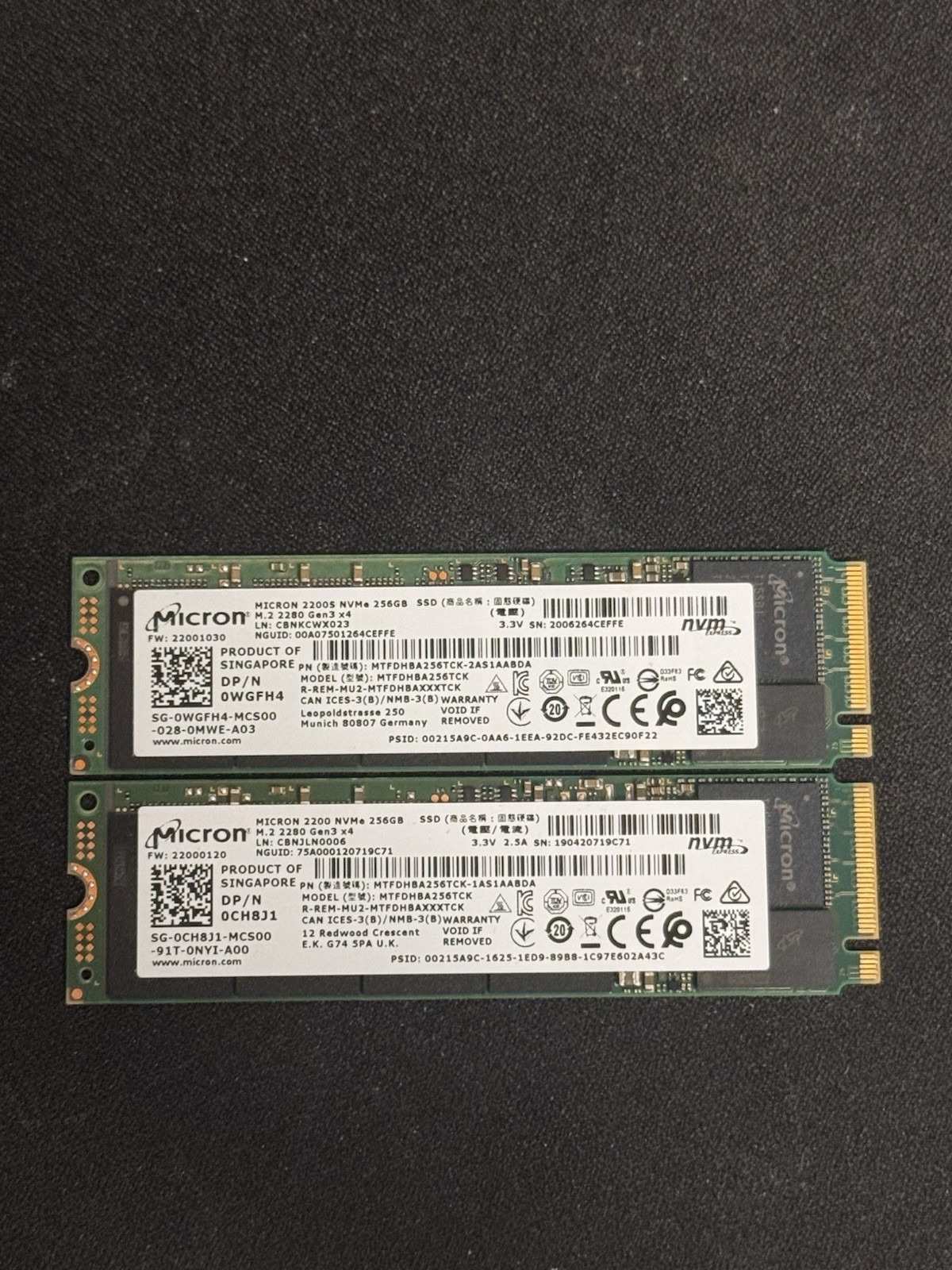 Micron 2200 256GB SSD NVMe PCIe Gen3 x4 M.2 MTFDHBA256TCK