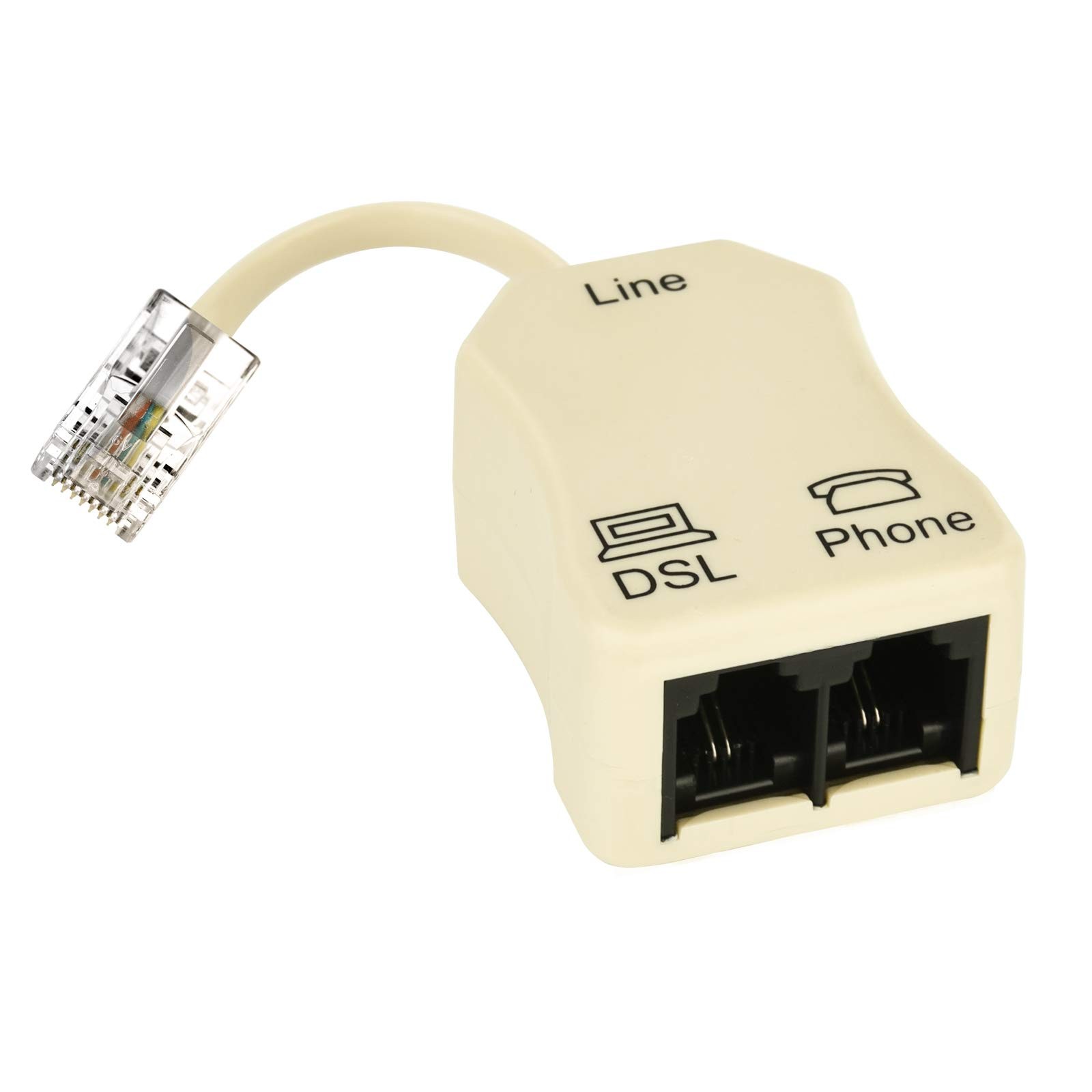 2-Way RJ11 DSL Phone Line Splitter Filter Cream 6P4C Male to 2 6P2C Female