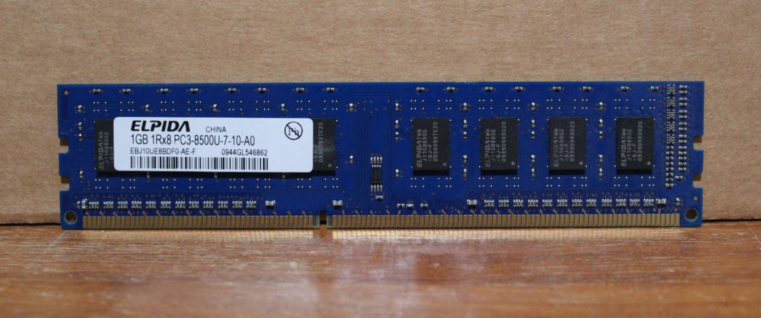 Elpida 1GB PC3-8500 DDR3-1066MHz CL7 240-Pin DIMM SDRAM EBJ10UE8BDF0-AE-F