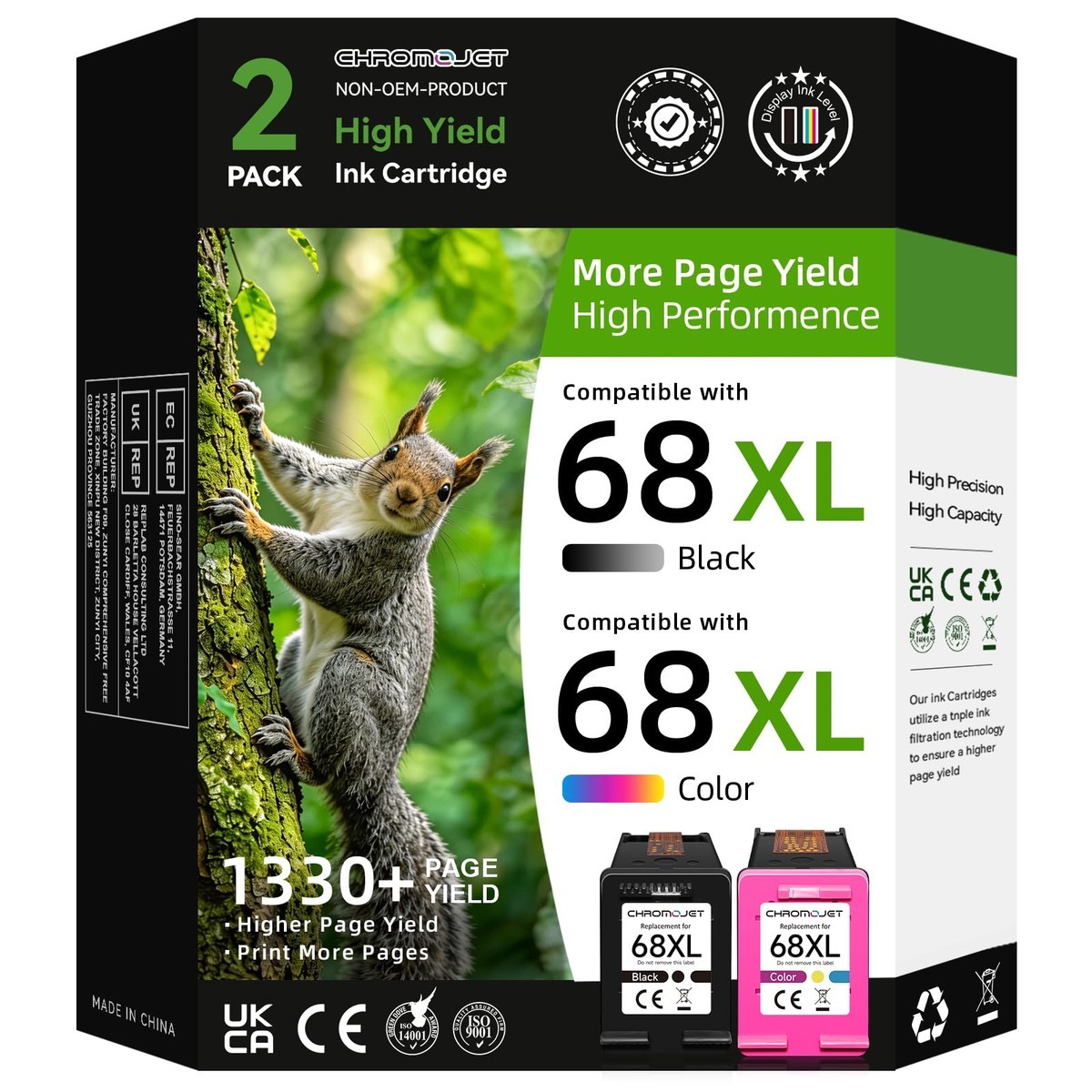 Chromojet 68XL 68 Ink Cartridges Black/Color Combo Pack Compatible HP 68 Ink
