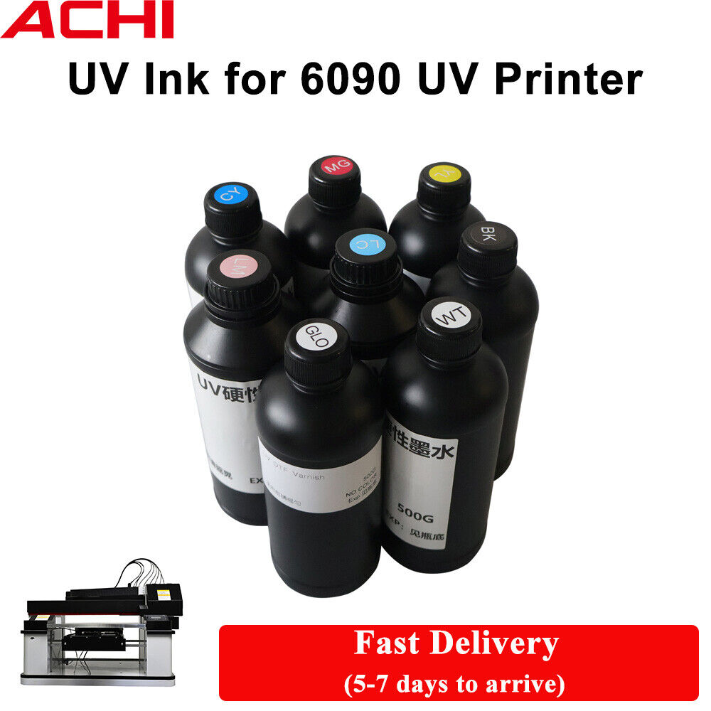 8*500ml UV INK Refill For Epson XP600/TX800 Head For ACHI 6090 Printer CMYK-W-V