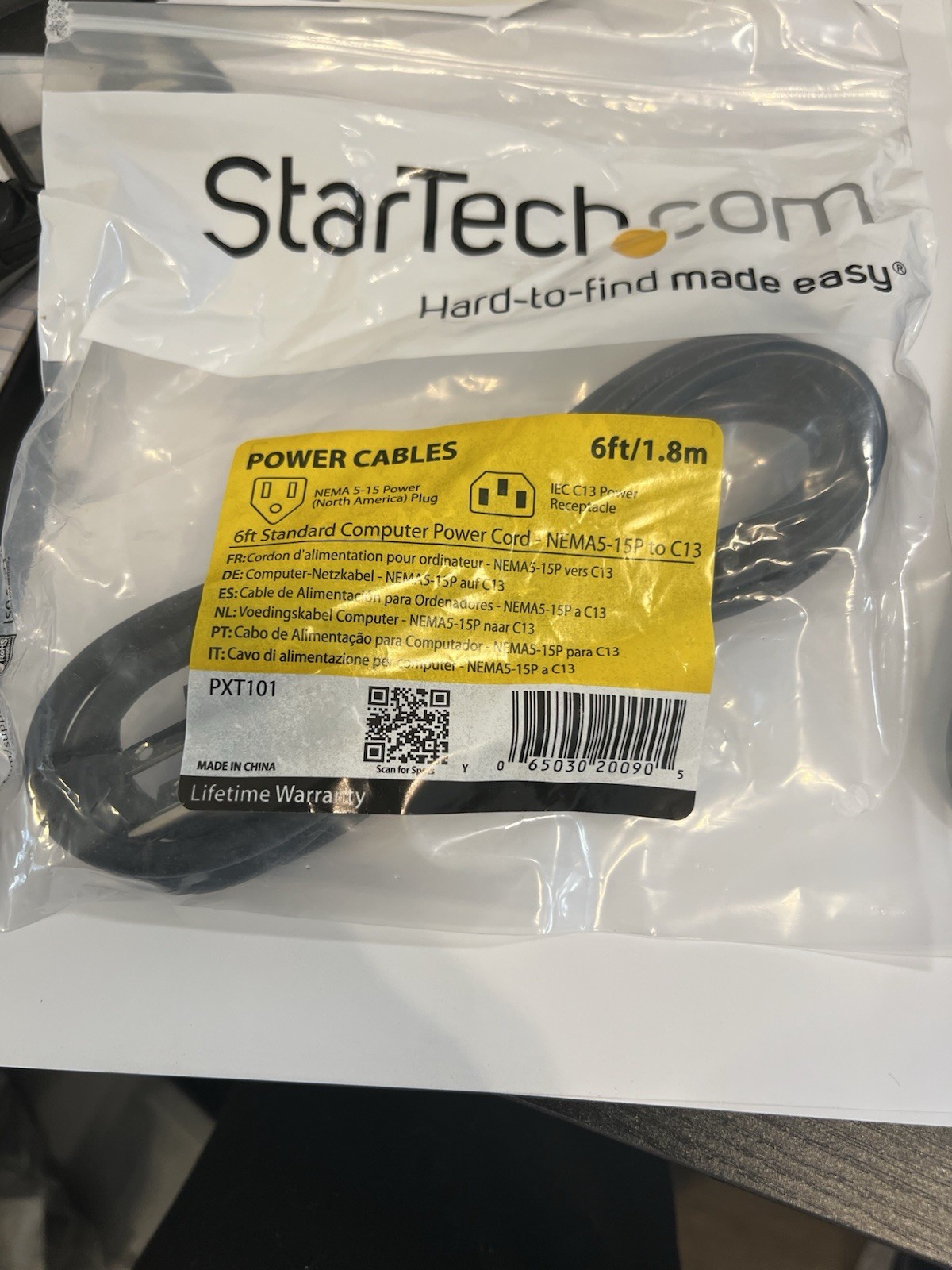 Startech Computer Power Cord Black NEMA 5-15P to C13 6 ft PXT101 LOT OF 8