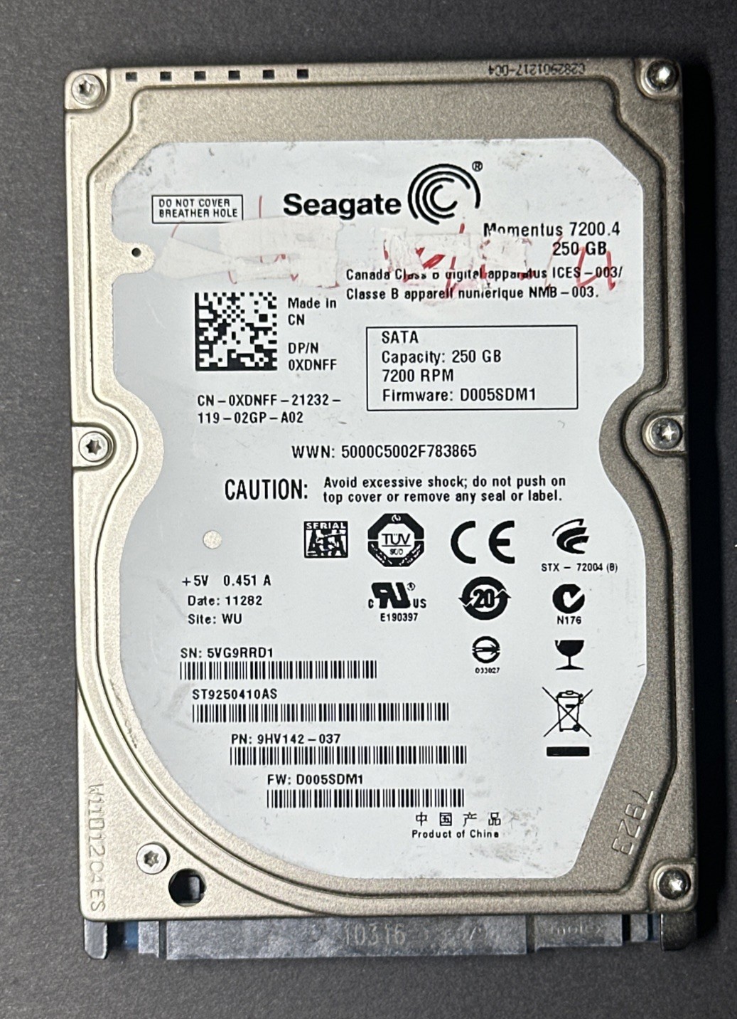 Seagate Momentus 7200.4 250GB 2.5" SATA HDD ST9250410AS Tested