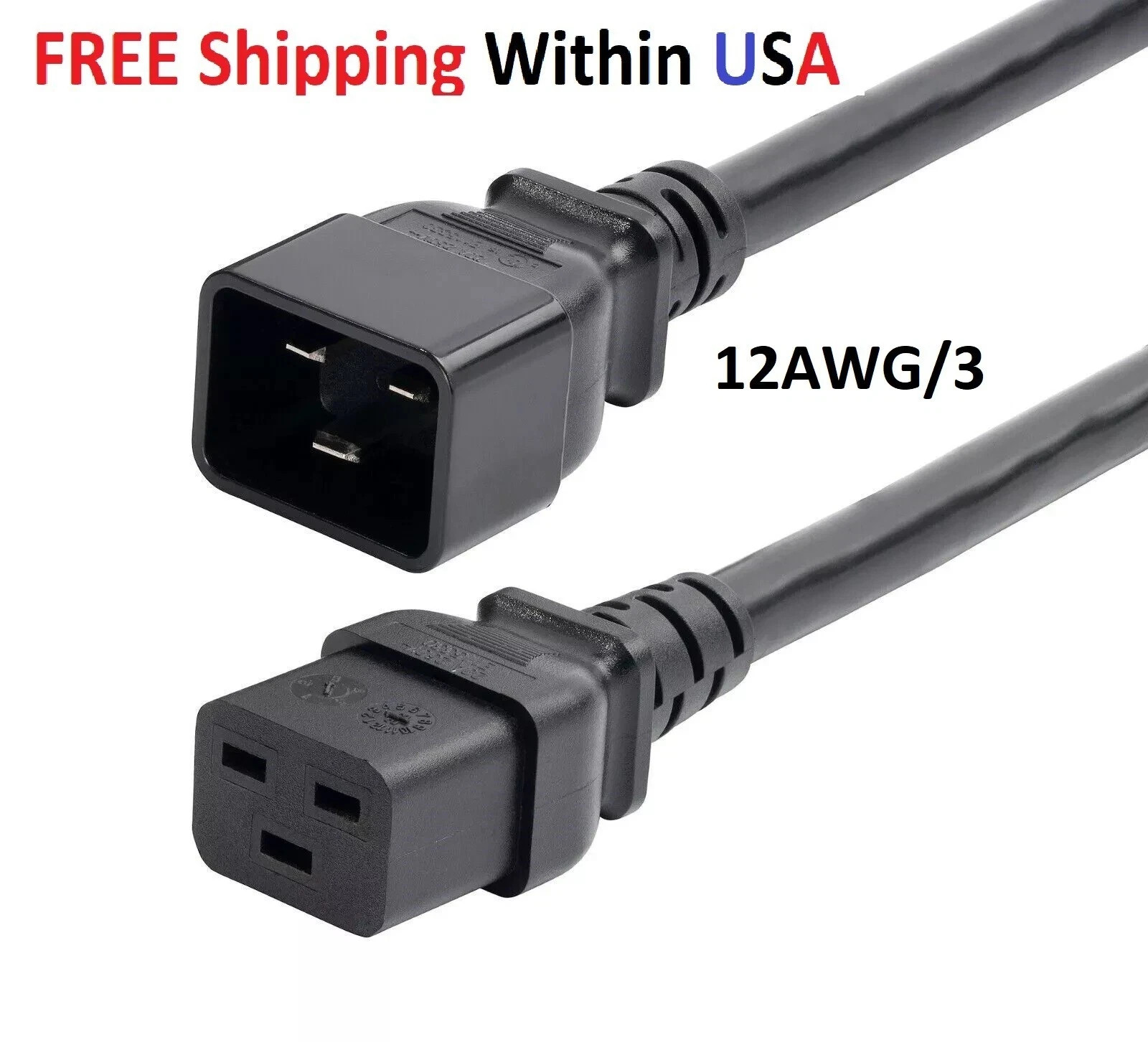 Lot 10 Power cable 6ft ea Black Heavy Duty Power Cord IEC60320 C19 to C20 12AWG