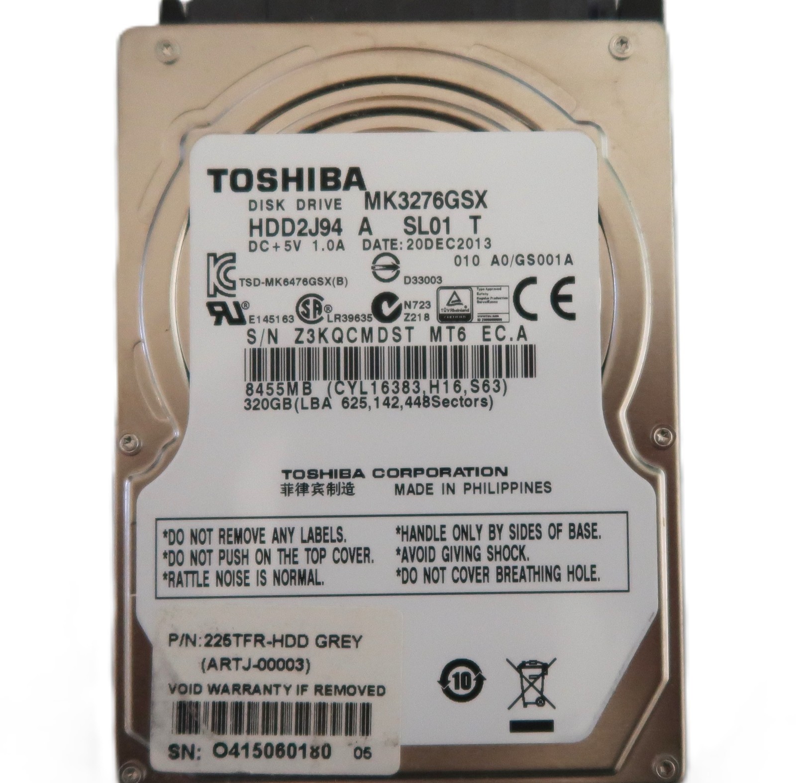 Toshiba MK3276GSX HDD2J94 A SL01 T 010 A0/GS001A 2.5" 320gb Sata hard drive 2013