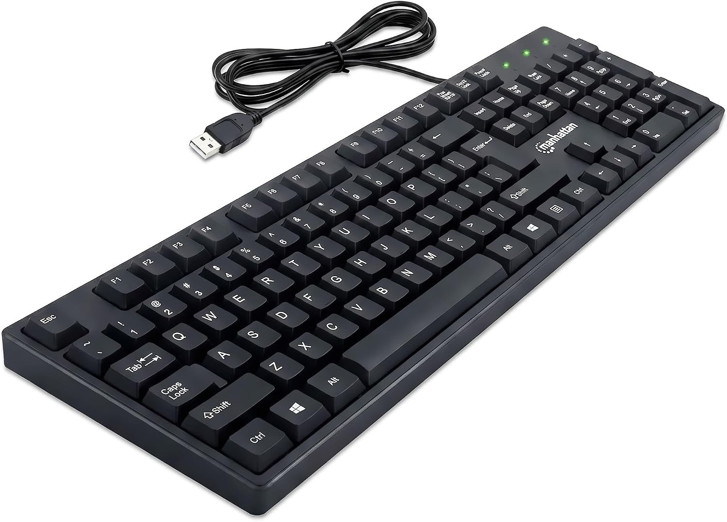 Manhattan Wired USB Keyboard, 104-Key Black, 4.5ft Cable, Windows PC Laptop