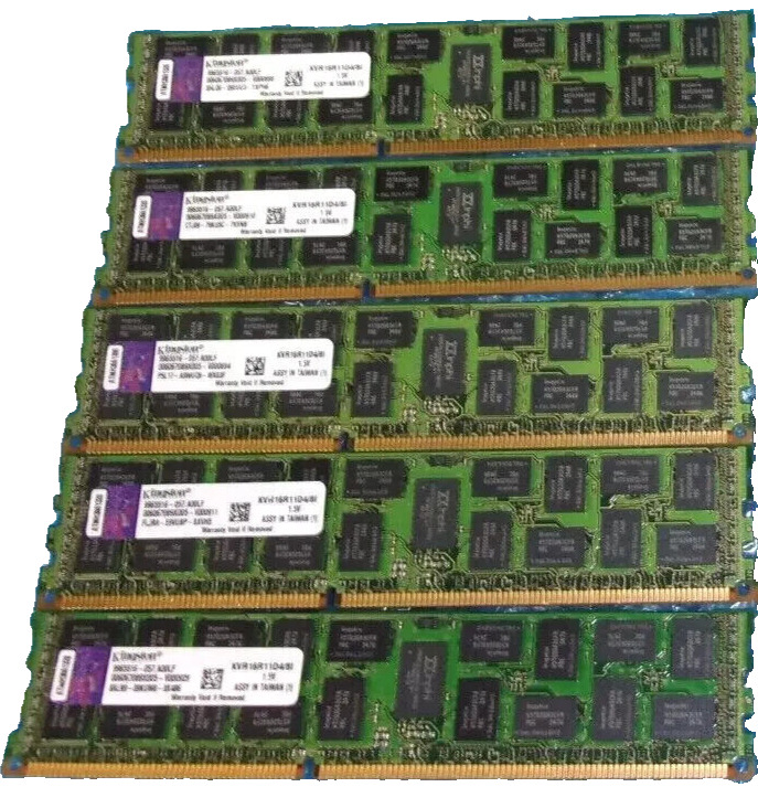 LOT OF 5 Kingston KVR16R11D4/8I 8GB PC3-12800R ECC Registered Server Memory