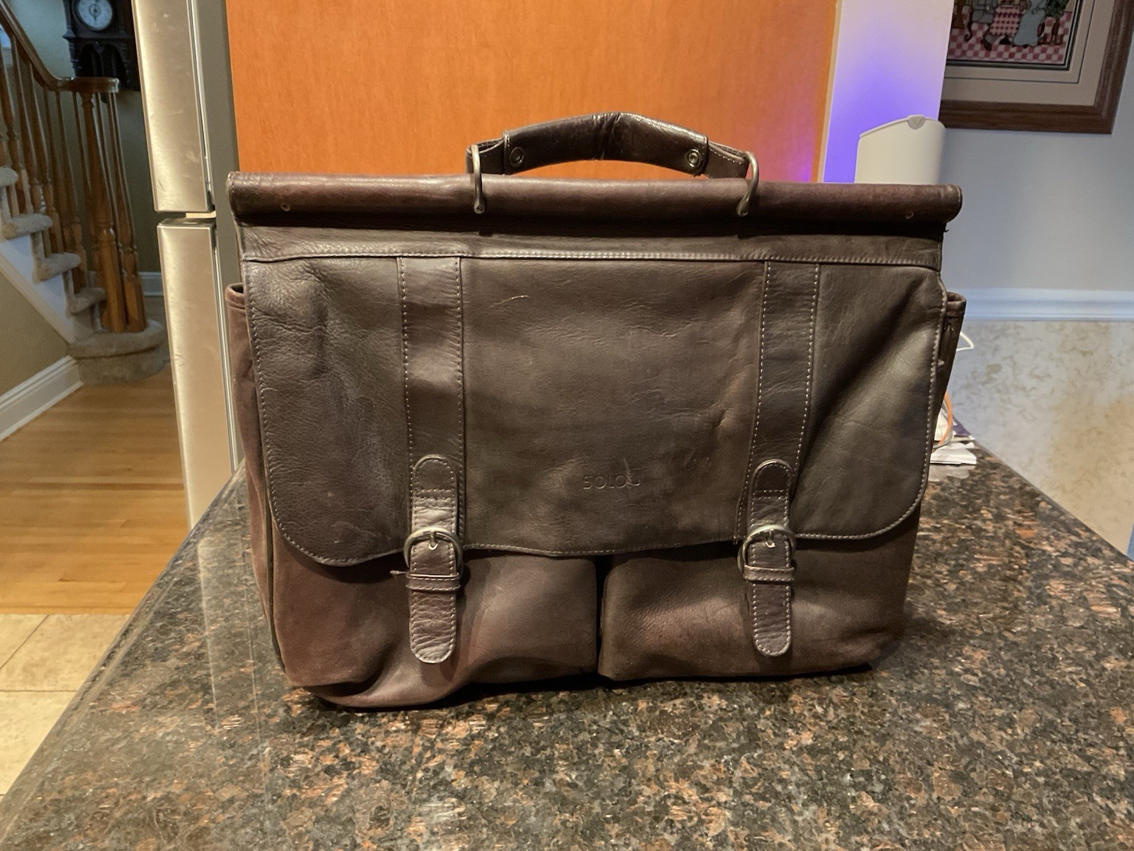 Leather 15" Laptop Briefcase by SOLO front pockets amd back compartment