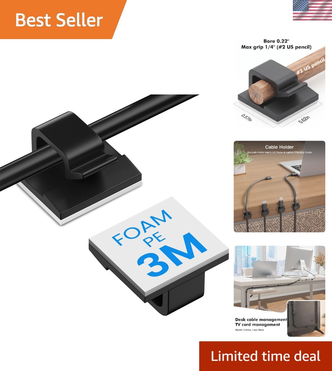 Durable Black Cable Clips - 30 Pcs for Effortless Cord Organization Anywhere
