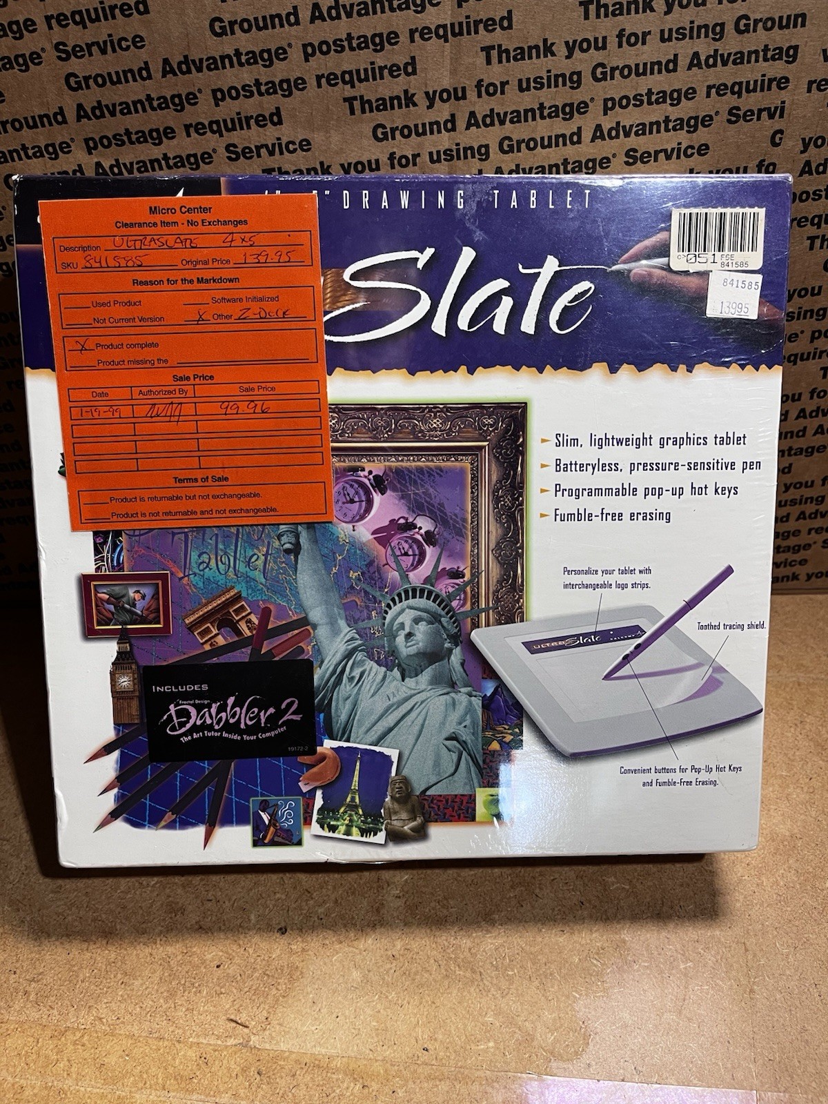 Vintage Calcomp Ultra Slate Drawing Tablet 4x5 Windows 3.5/95 Mac OS 7.0 Higher
