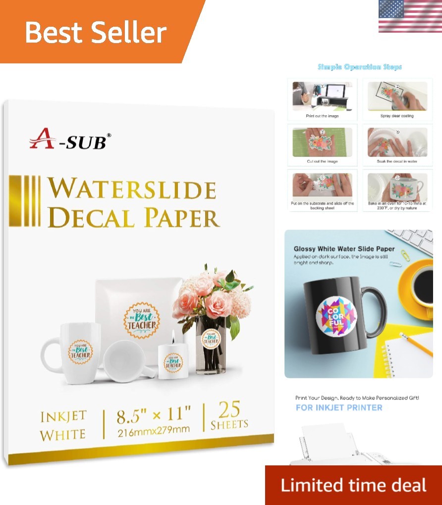 25-Pack White Waterslide Decal Paper 8.5x11 for Inkjet Printers - Vibrant & Easy