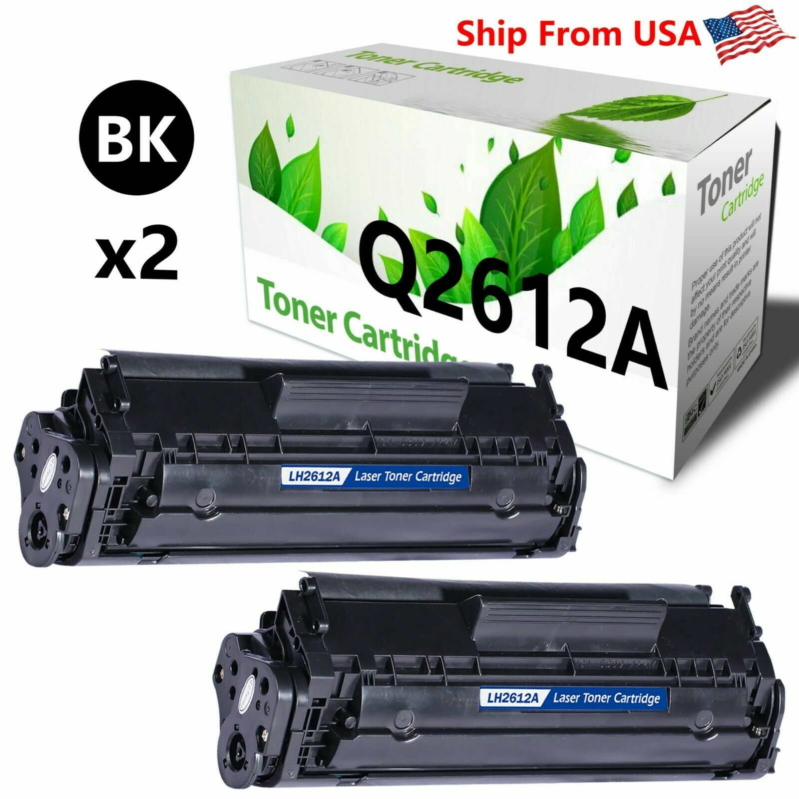 2 PK Q2612A 2612A Toner Cartridge 12A for 1010 1012 1018 3055MFP