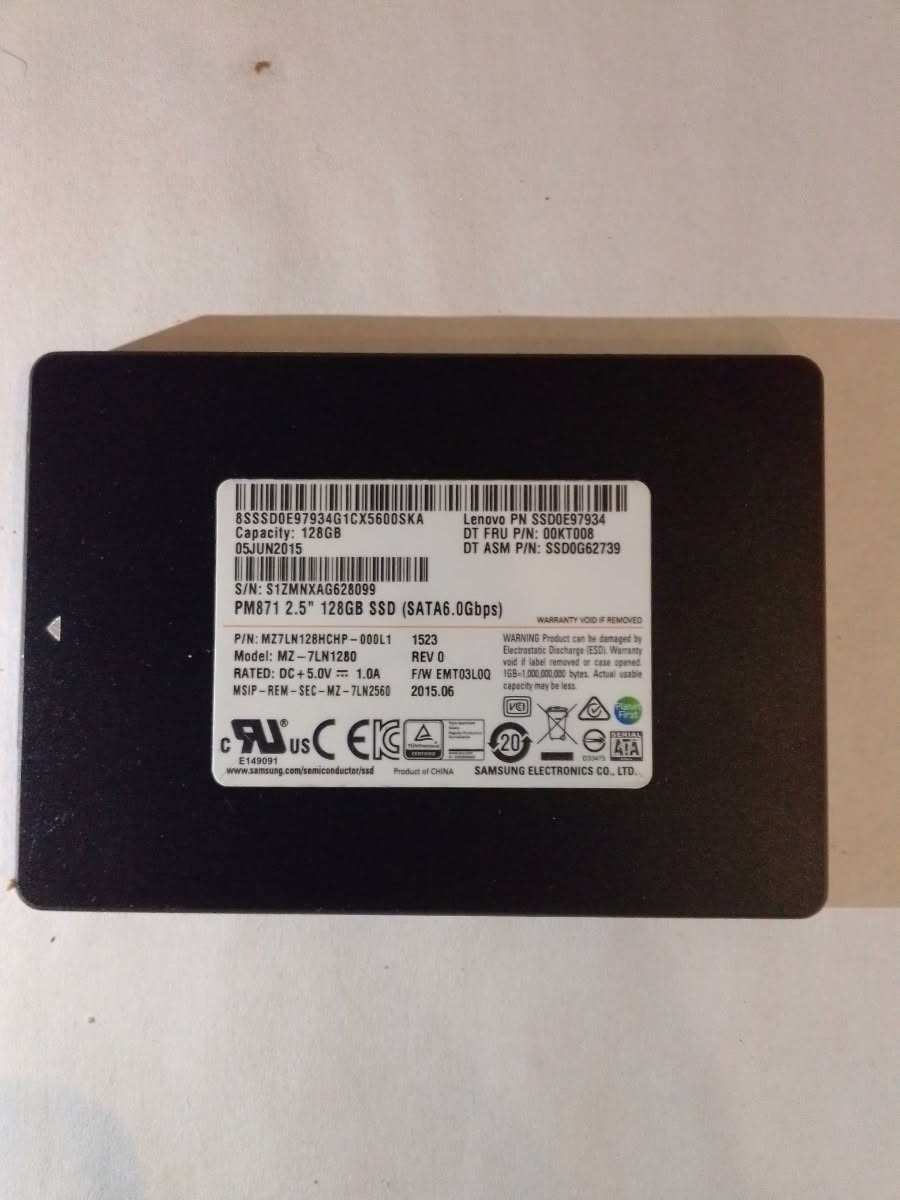 Samsung PM871 128GB SSD SATA 6.0Gbps 2.5" SOLID STATE DRIVE(S1ZMNXAG628099)