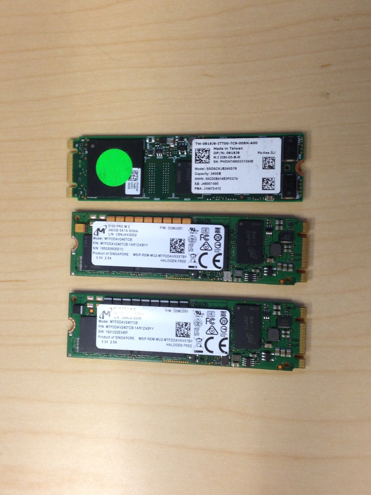 Lot of 5:240GB M.2 2280 SATA SSD Solid State Drive Major Brand can replace 256GB