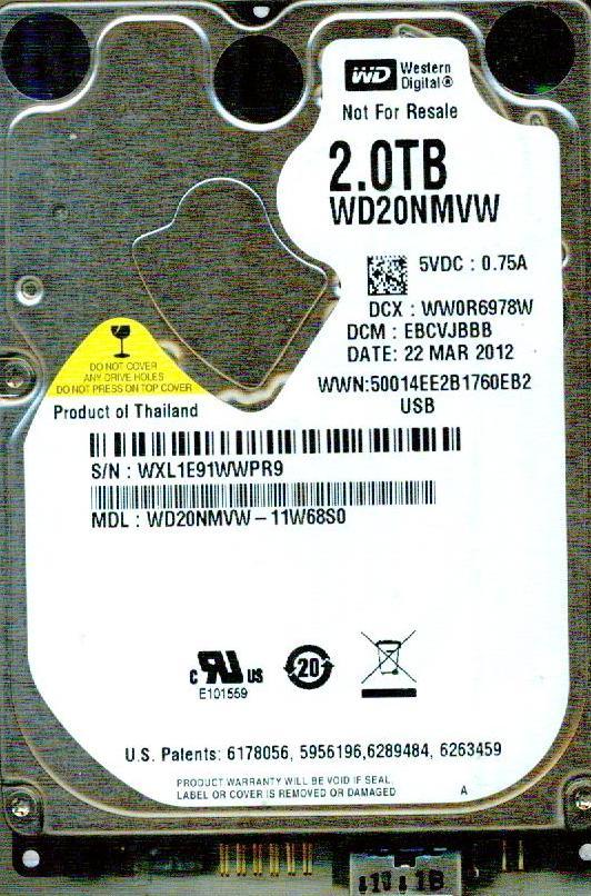WD20NMVW-11W68S0,  DCM: EBCVJBBB  WESTERN DIGITAL 2TB, USB 3.0 MAR 2012