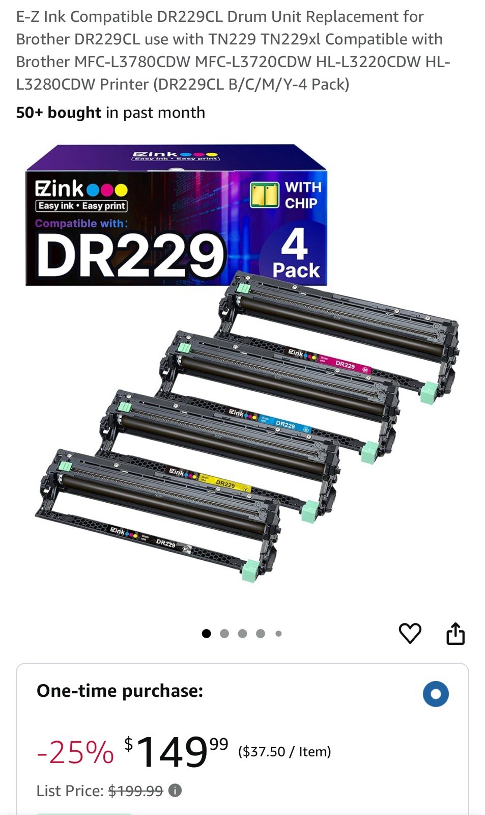 E-Z Ink Compatible DR229CL Drum Unit Replacement for Brother DR229CL TN229 4pack